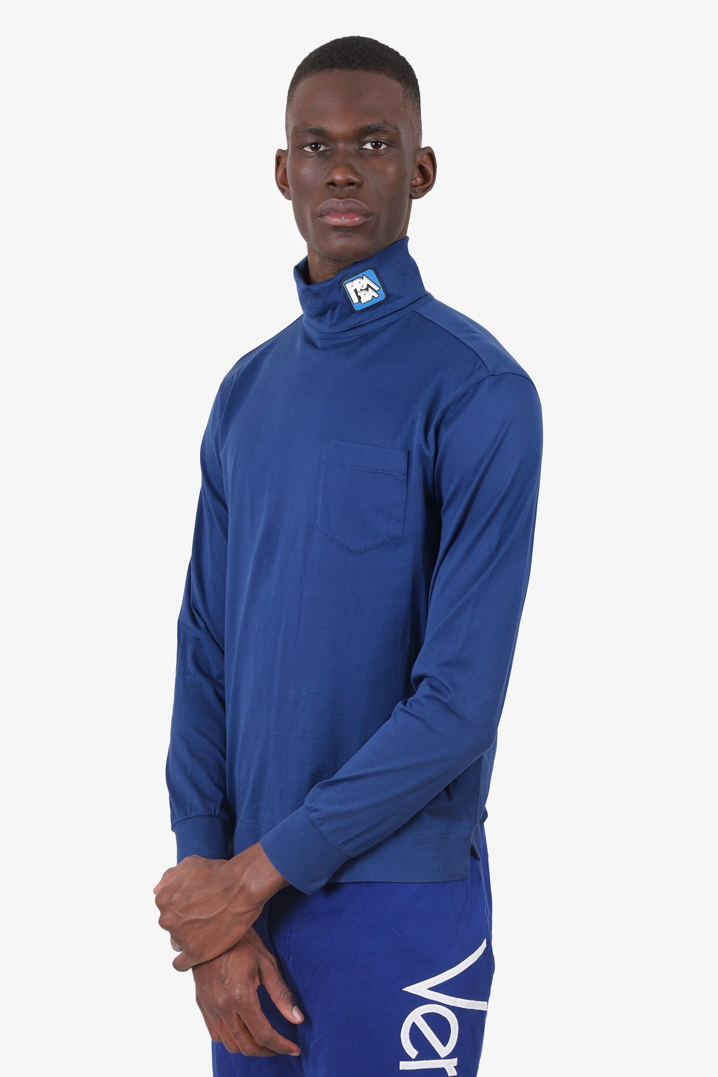 Prada Blue Turtle Neck Logo Sweater Size M Mens