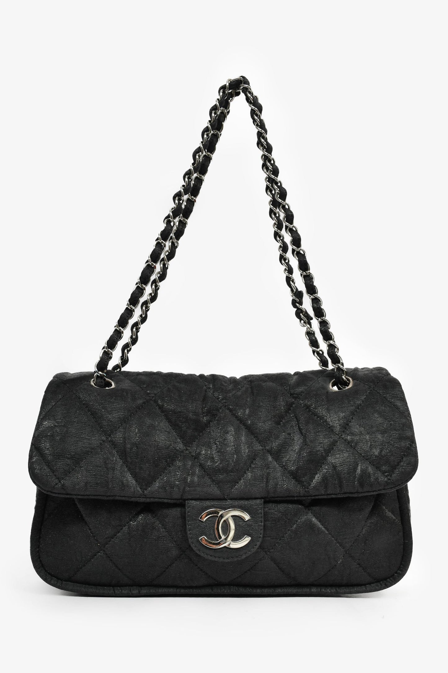 Pre-Loved Chanel™ 2008-09 Black Quilted Coated Canvas Flap Shoulder Bag