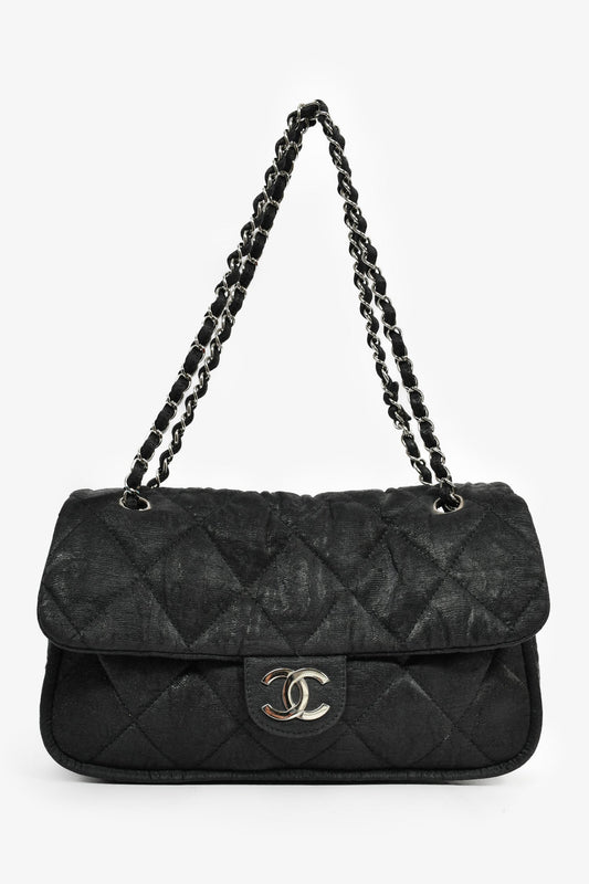 Pre-Loved Chanel™ 2008-09 Black Quilted Coated Canvas Flap Shoulder Bag