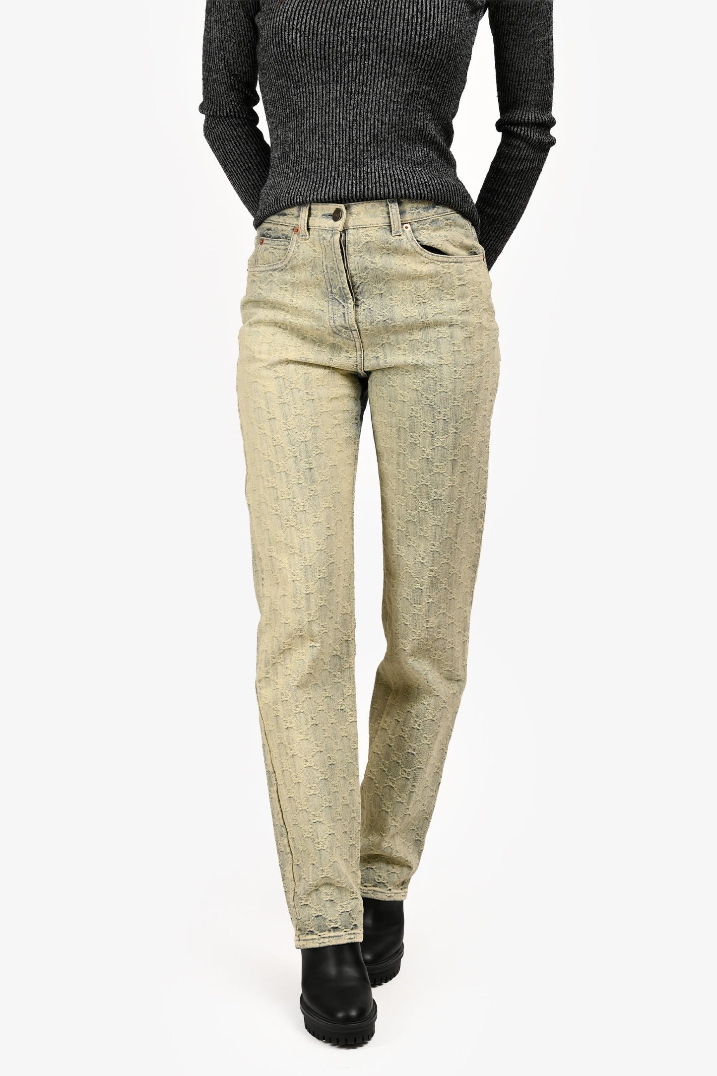 Gucci Monogram Denim GG Straight Leg Jeans Size 25