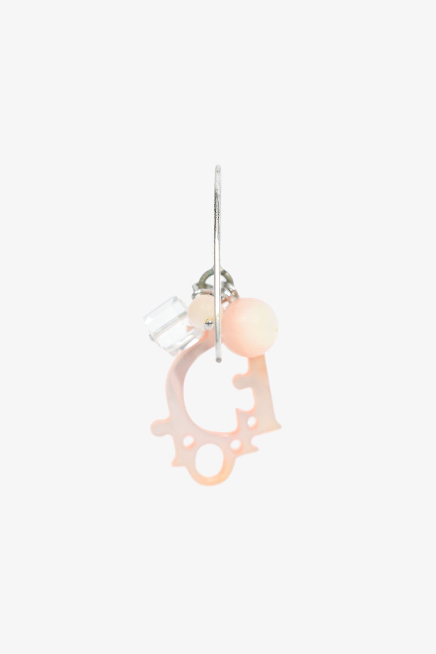 Christian Dior Pink/Silver Tone Logo Drop Earrings