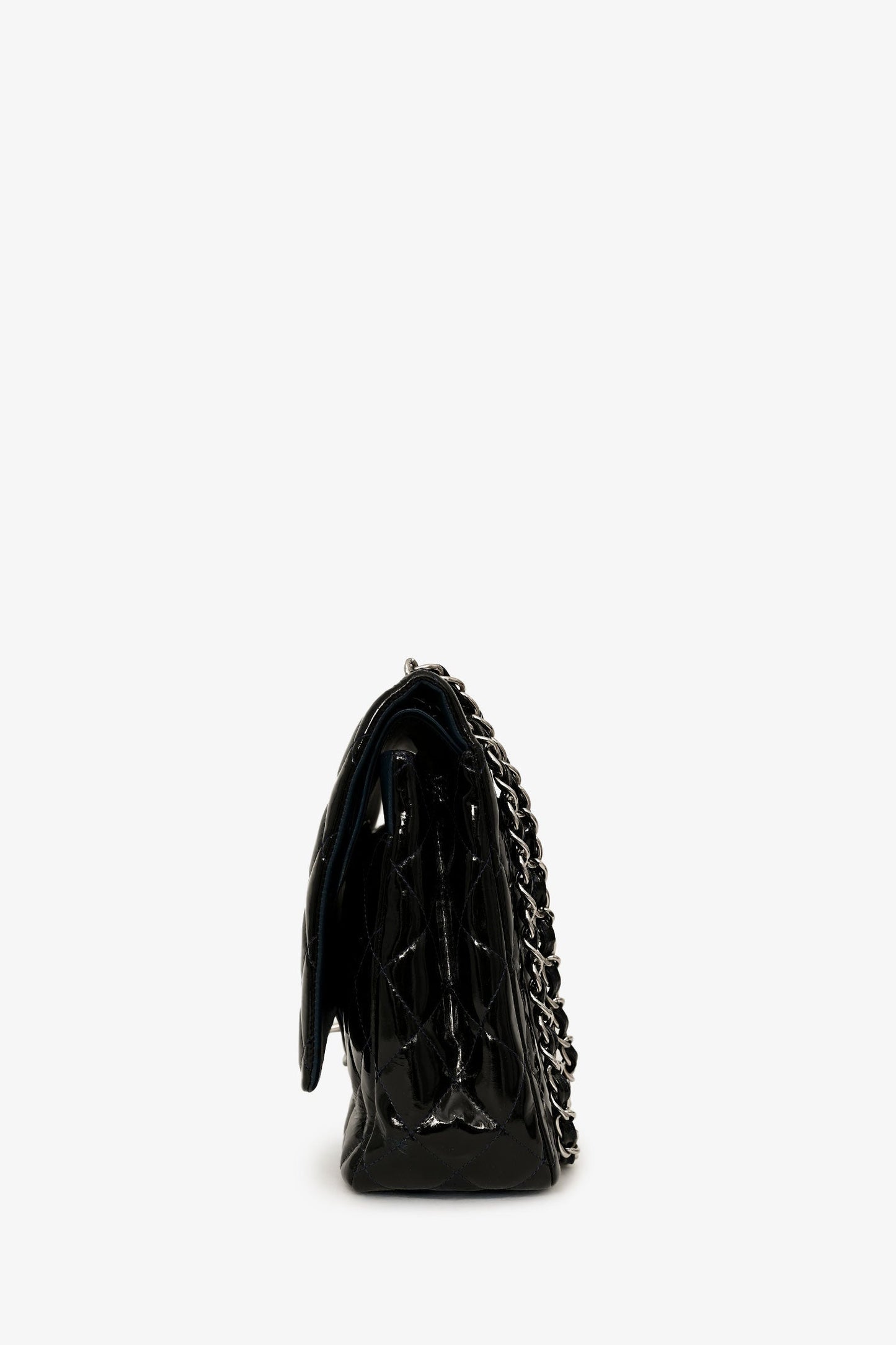 Pre-Loved Chanel™ 2010-11 Black Patent Leather Maxi Jumbo Double Flap