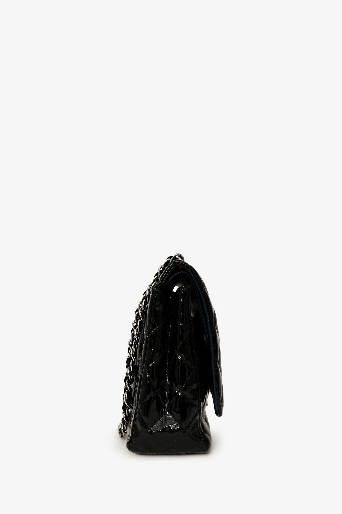 Pre-Loved Chanel™ 2010-11 Black Patent Leather Maxi Jumbo Double Flap