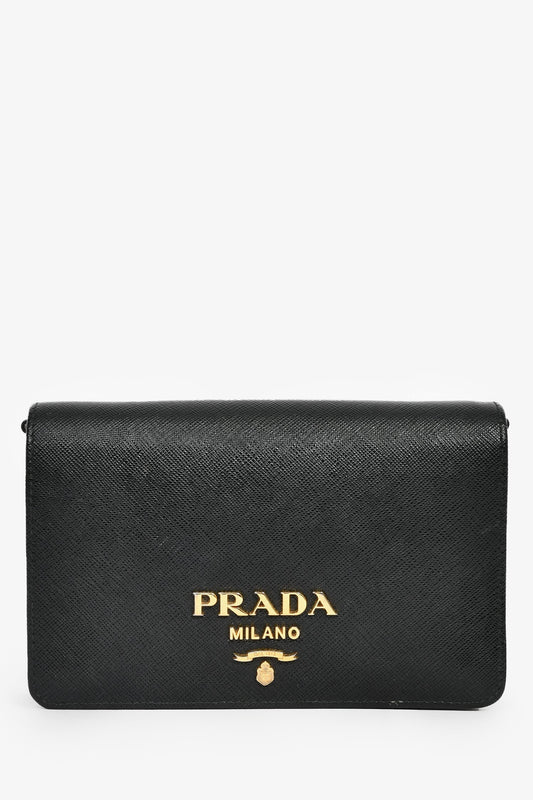 Prada Black Saffiano Leather Wallet on Chain