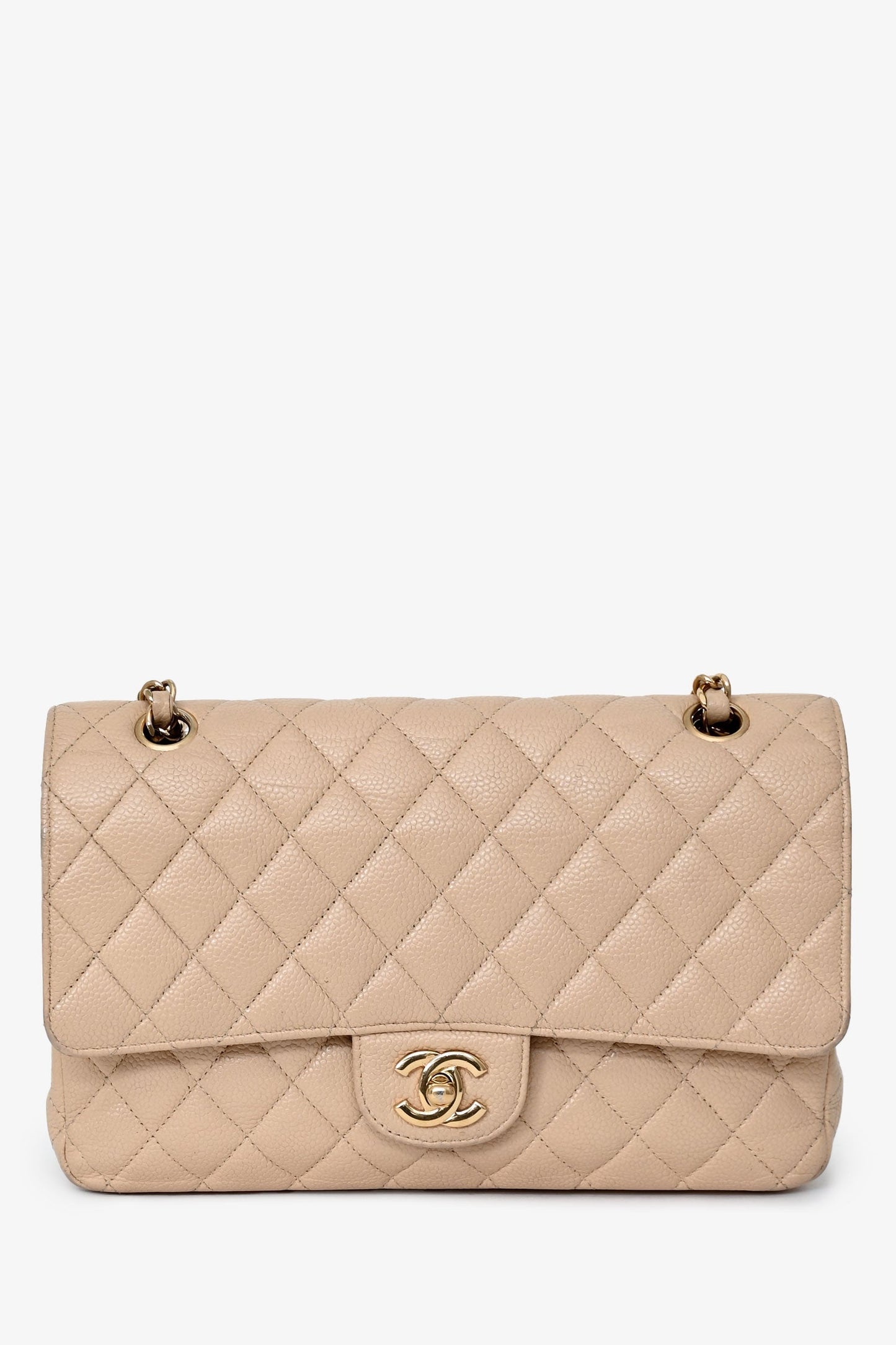 Pre-Loved Chanel™ 2009-10 Beige Caviar Leather Medium Double Flap