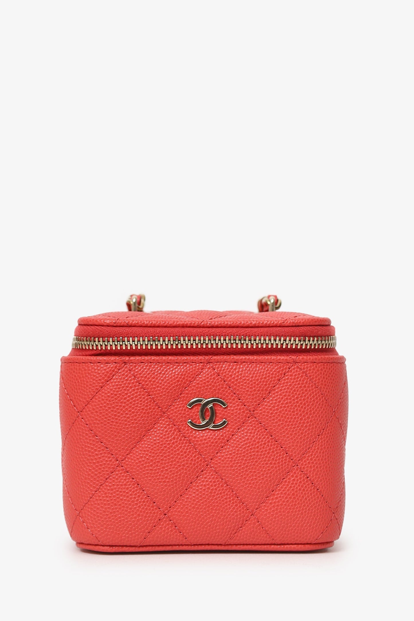 Pre-Loved Chanel™ Coral Classic Caviar Leather Vanity Bag With Chain