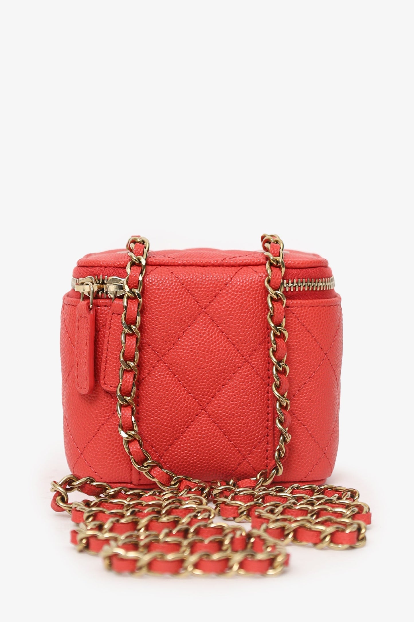 Pre-Loved Chanel™ Coral Classic Caviar Leather Vanity Bag With Chain