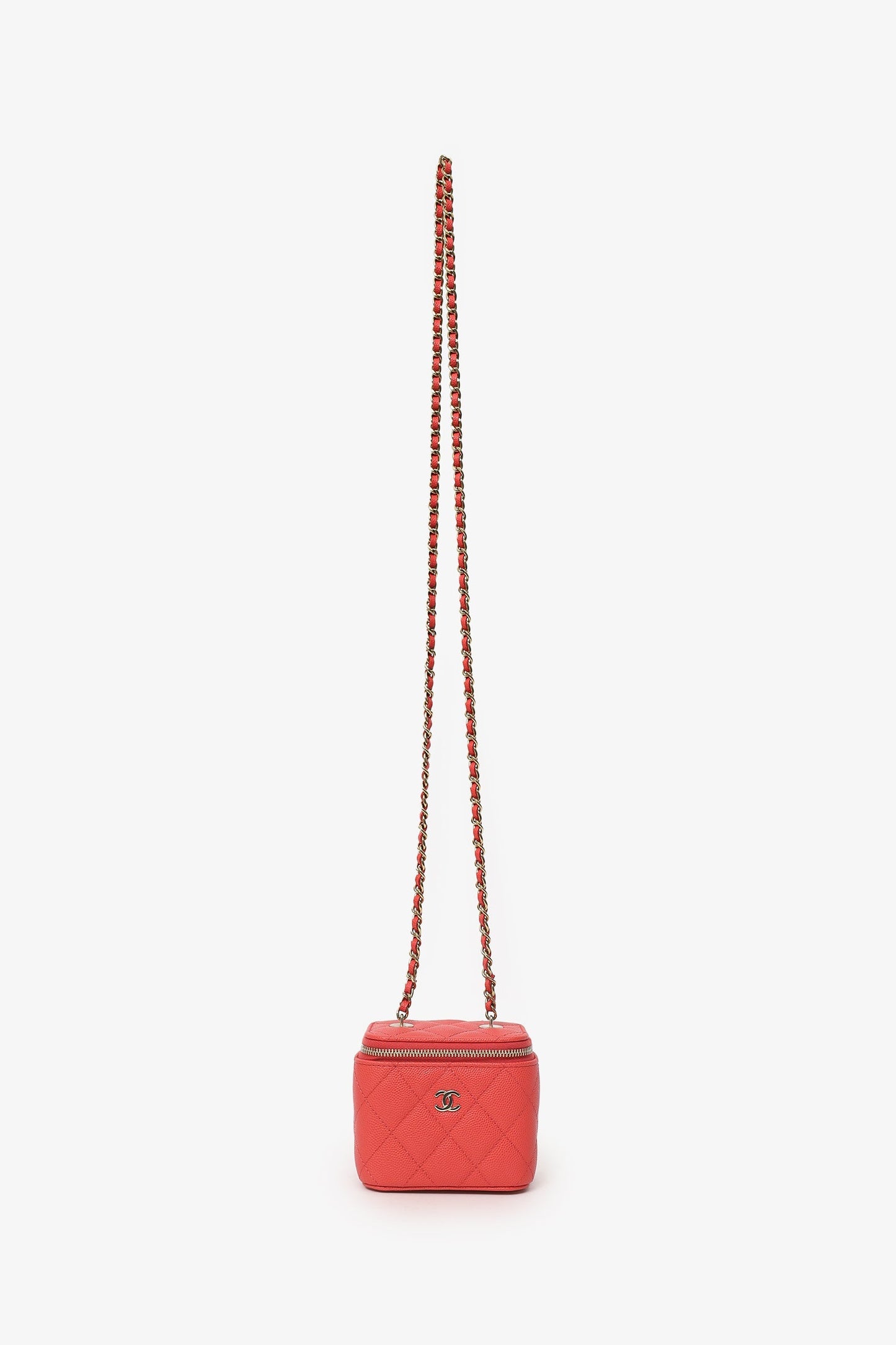 Pre-Loved Chanel™ Coral Classic Caviar Leather Vanity Bag With Chain
