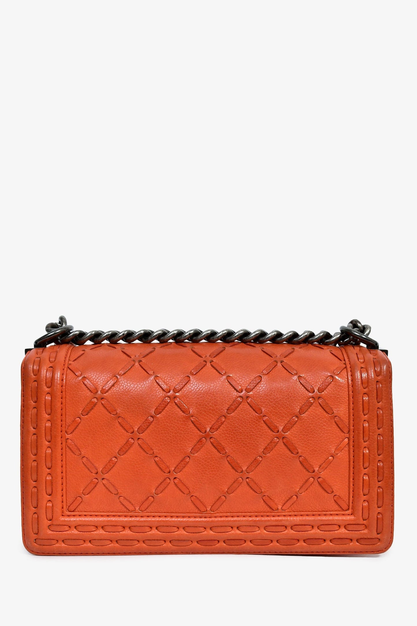 Pre-Loved Chanel™ 2014 Orange Caviar Whipstitch Leather 'Dallas' Medium Boy Bag