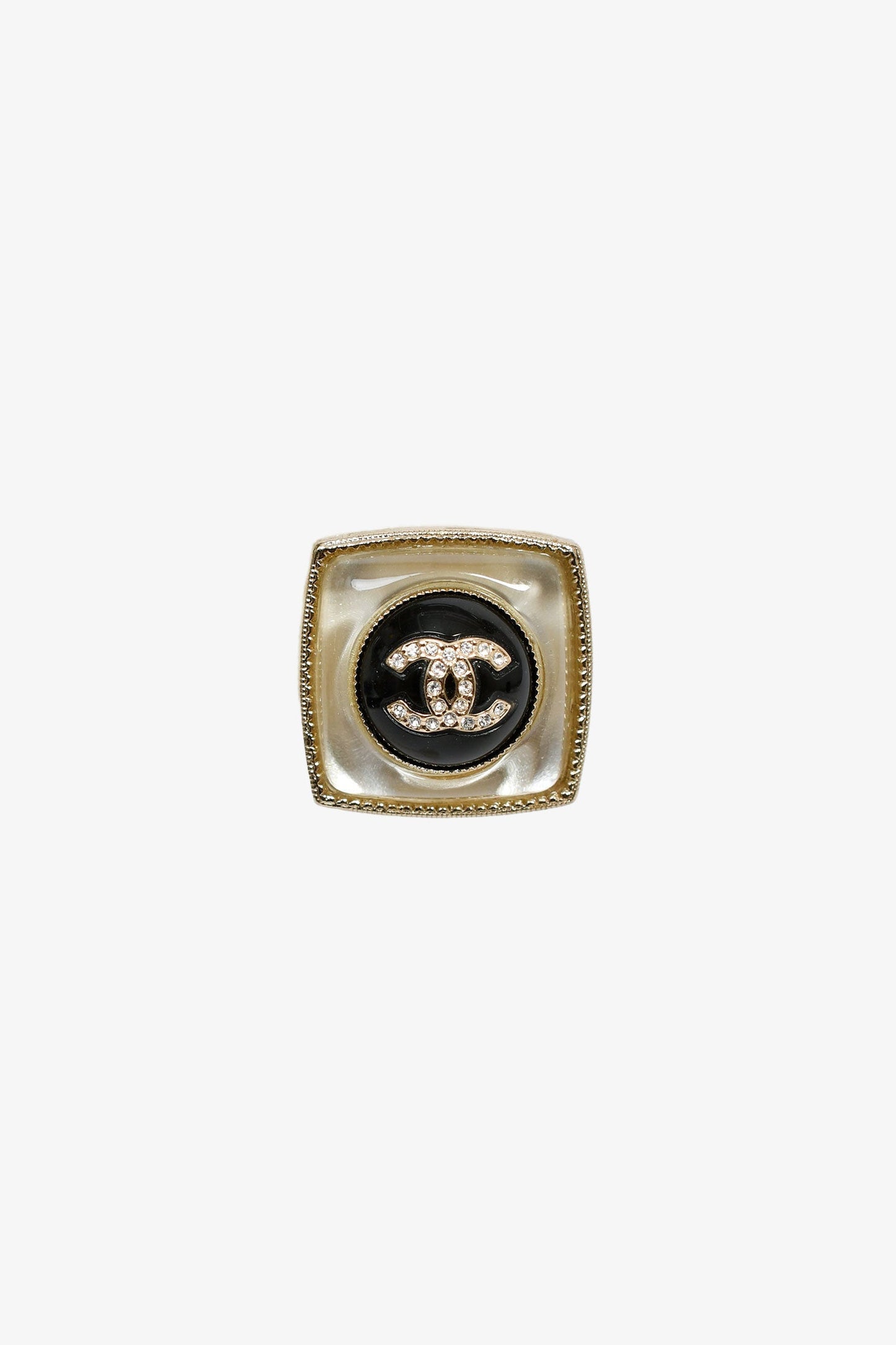 Pre-Loved Chanel™ 2022 Champagne Gold Toned Black Crystal CC Square Stud Earrings