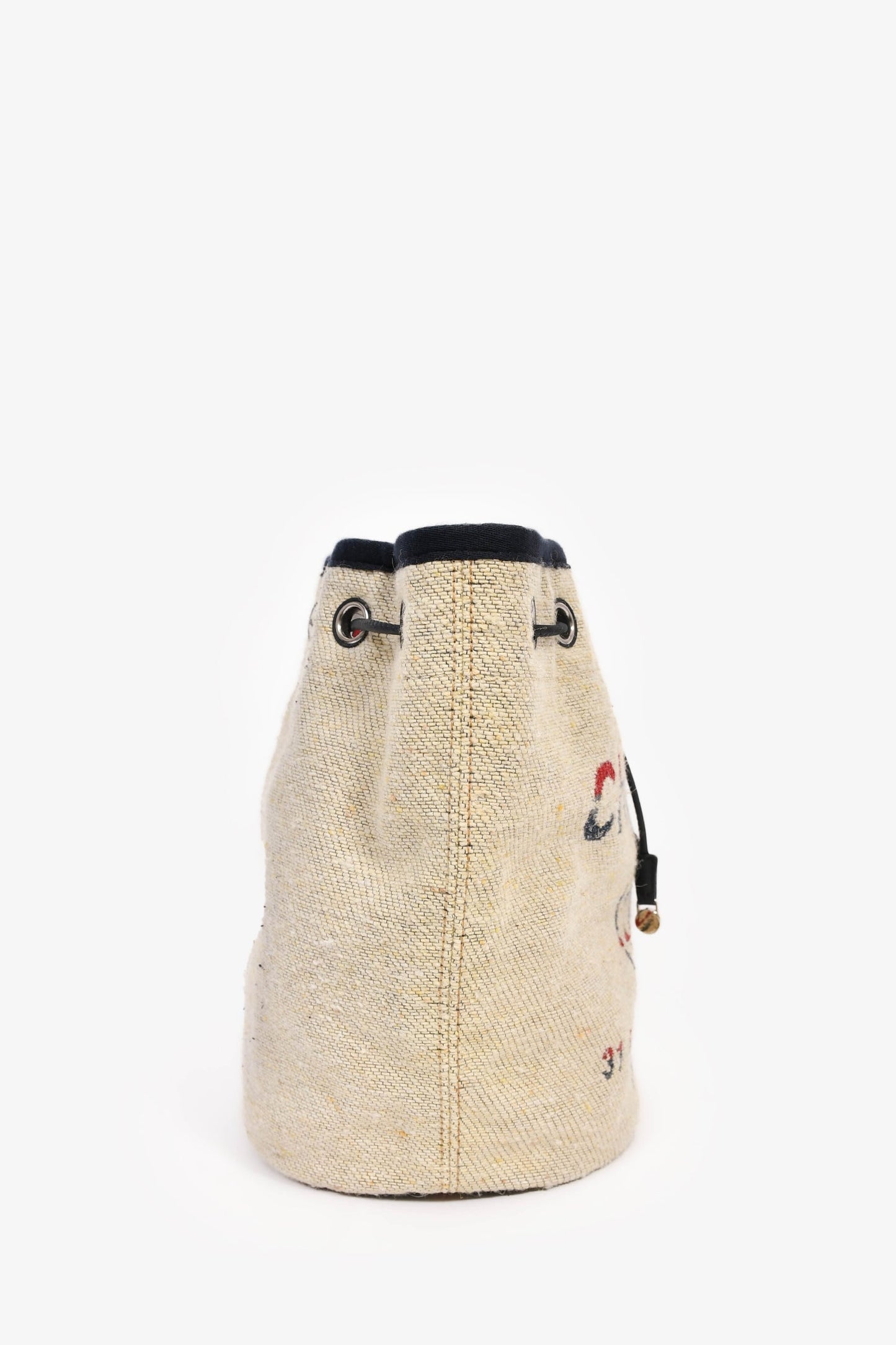 Pre-Loved Chanel™ 2018-19 Beige Cloth Deauville Logo Bucket Shoulder Bag