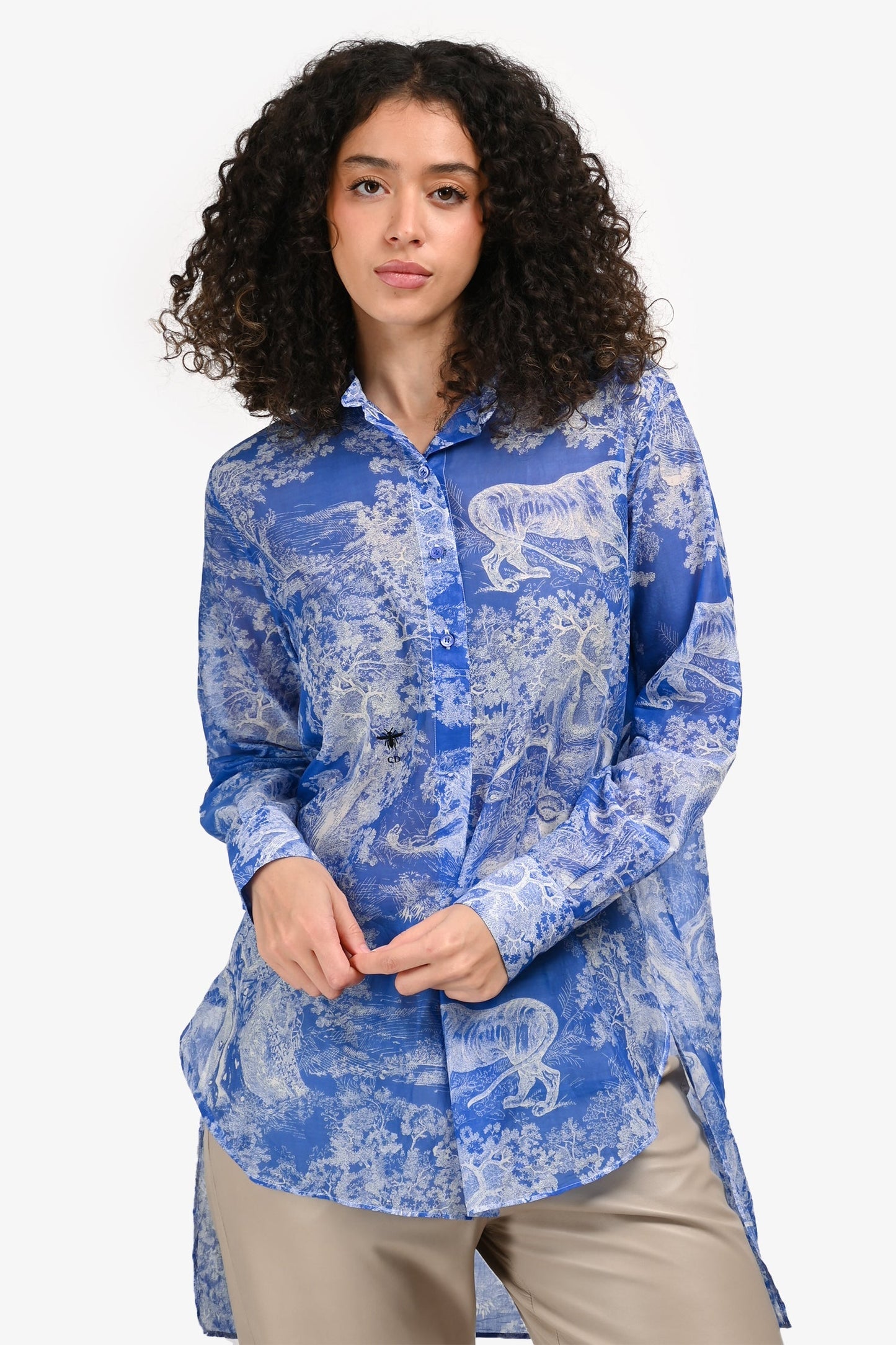 Christian Dior Blue/White Cotton 'Dioriveria' Logo Long Sleeve Tunic Size 4