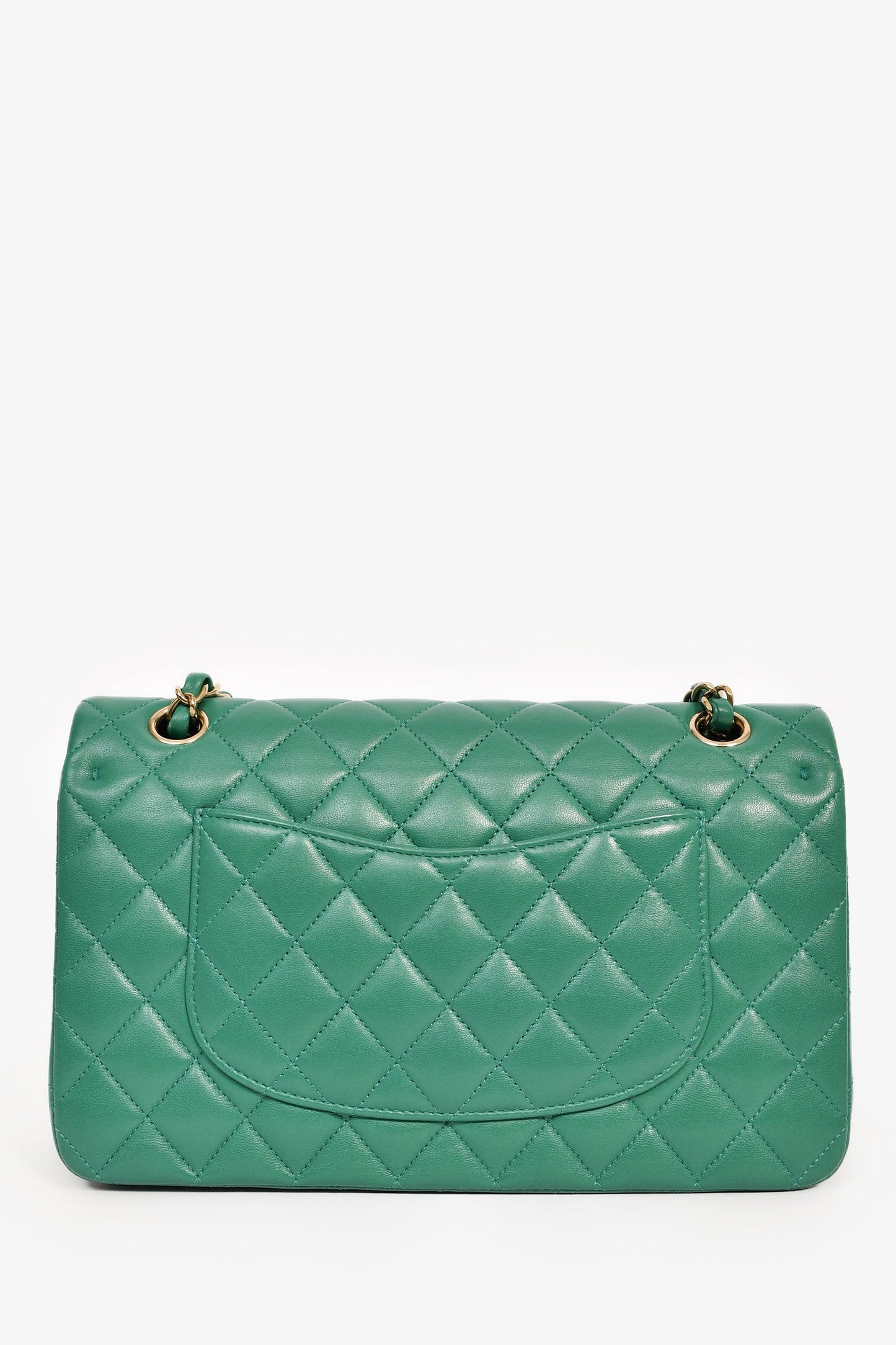 Pre-Loved Chanel™ 2022 Dark Green Lambskin Medium Classic Double Flap Shoulder Bag