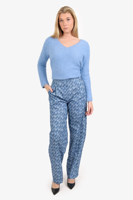 Fendi Blue Denim Logo All Over Chambray Tro rs Size 38