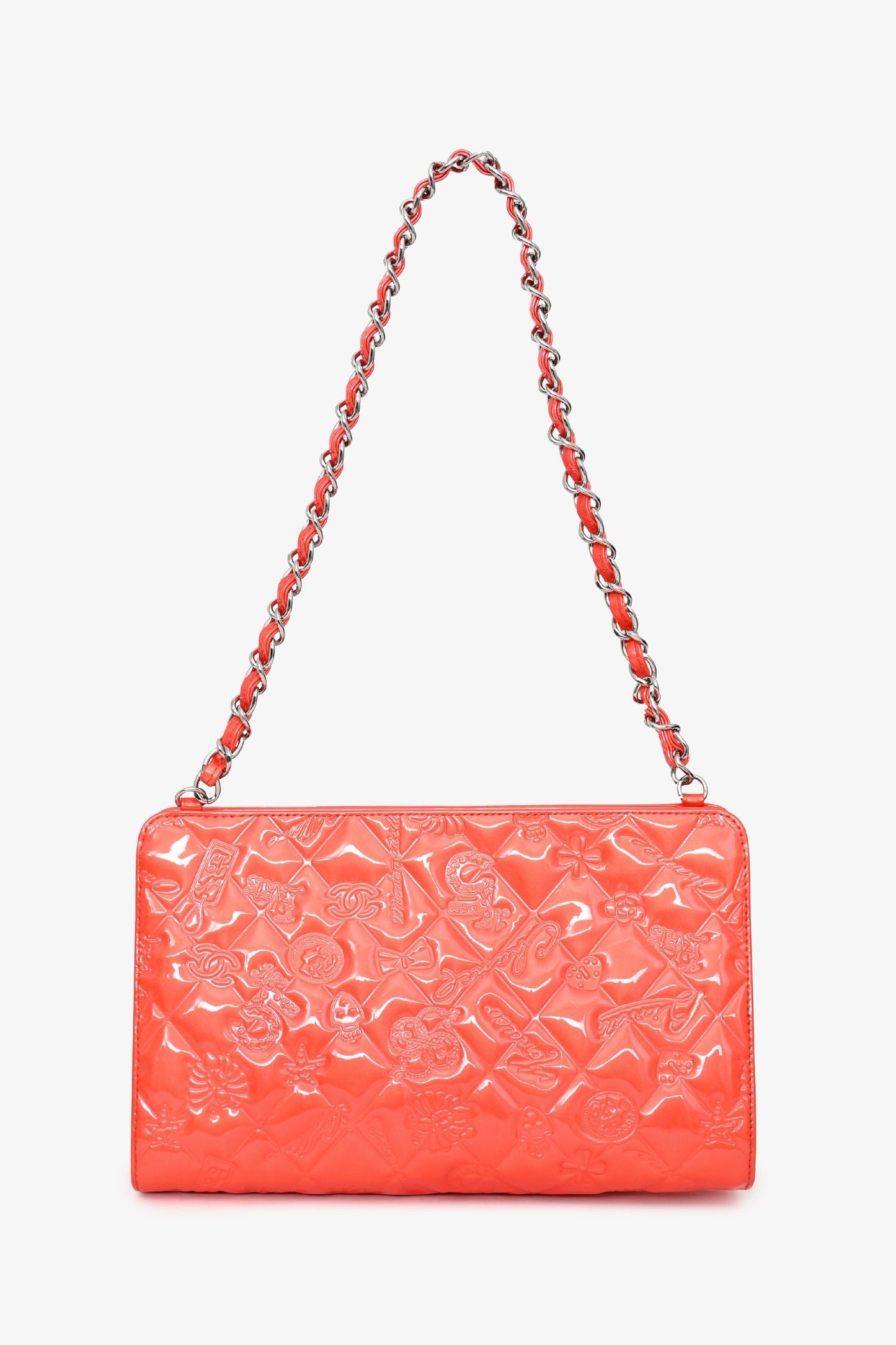 Pre-Loved Chanel™ 2006-2008 Orange Patent Lucky Symbols Pochette