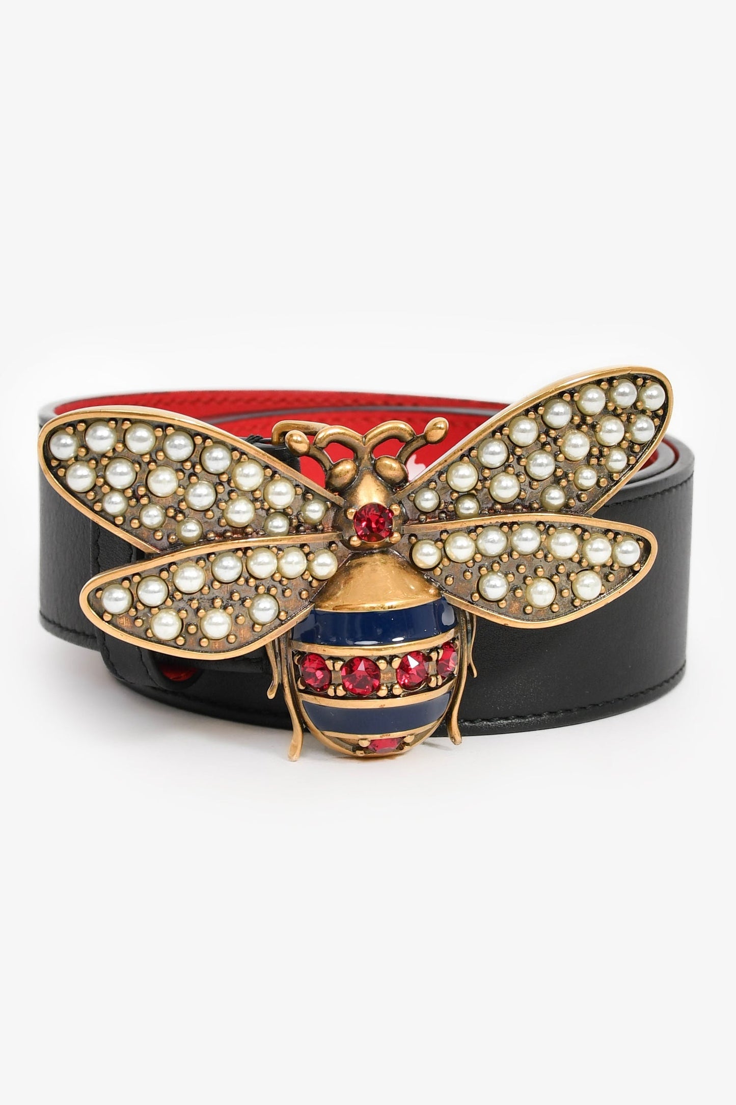 Gucci Black Leather Jewel Bee 'Sylvie ' Belt Size 110