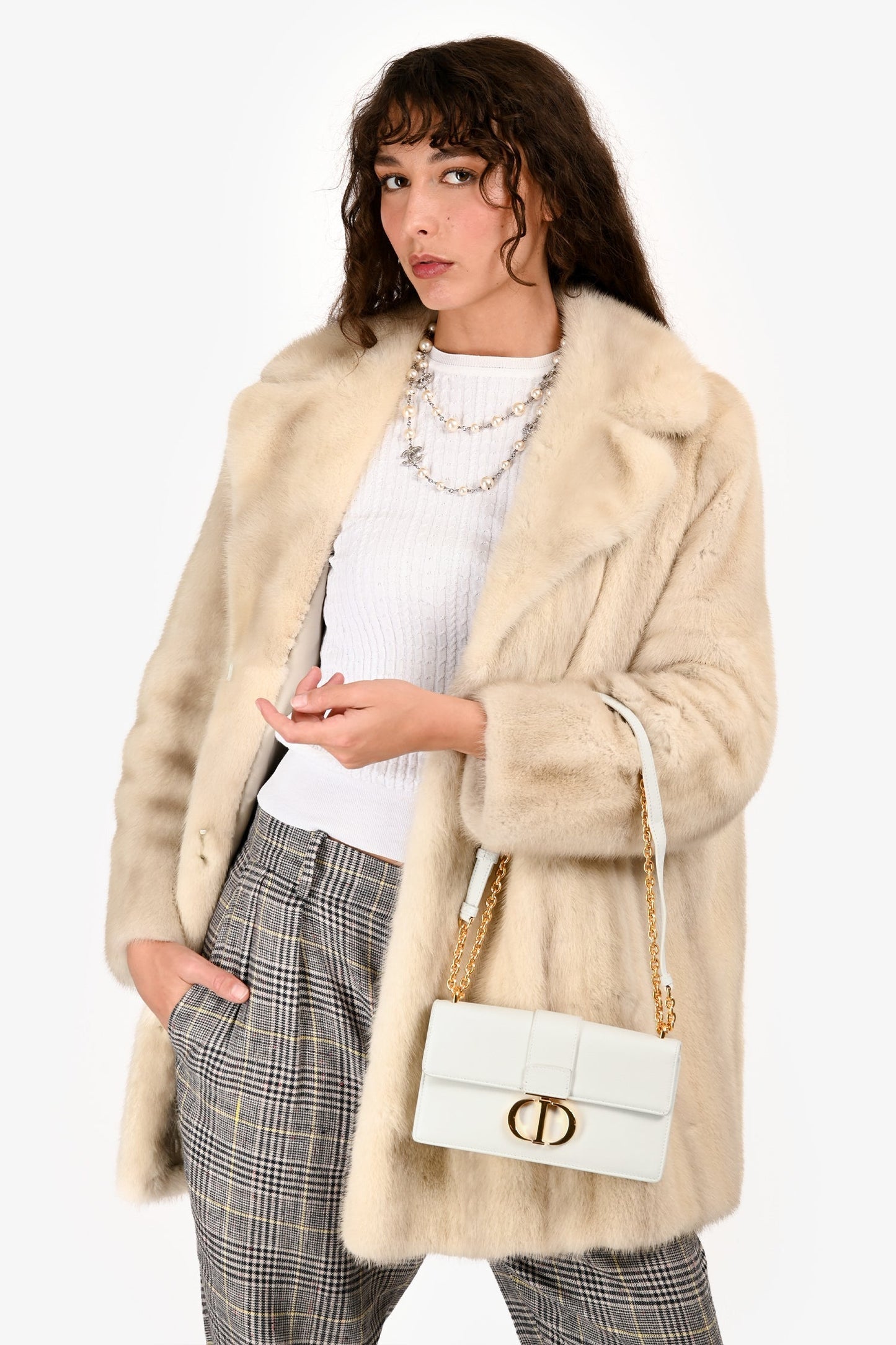 Christian Dior White Leather '30 Montaigne East-West' Crossbody Bag with Chain