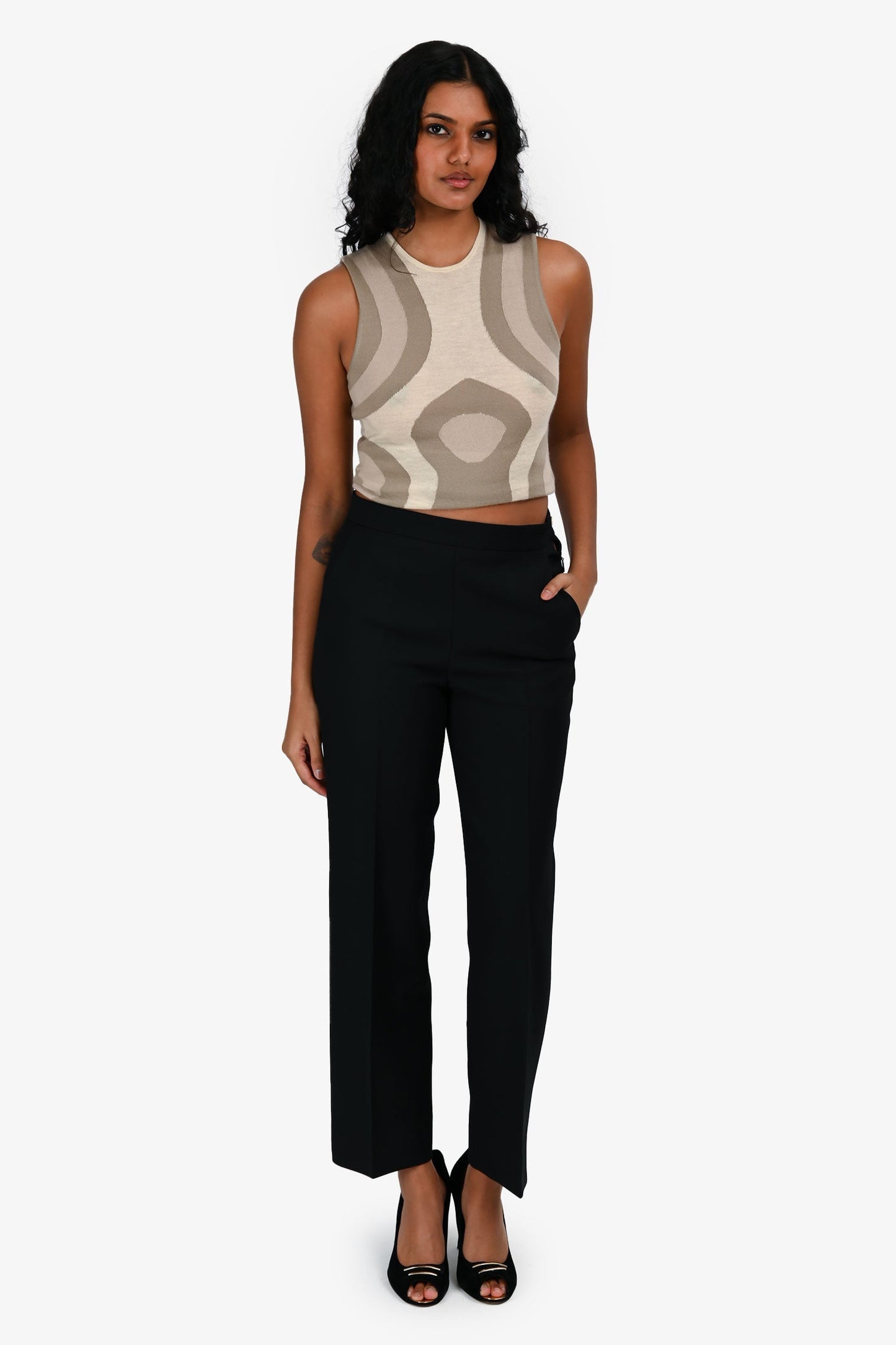 Gucci Black Silk/Wool Crepe 'Cady' Straight Leg Tro rs Size 38