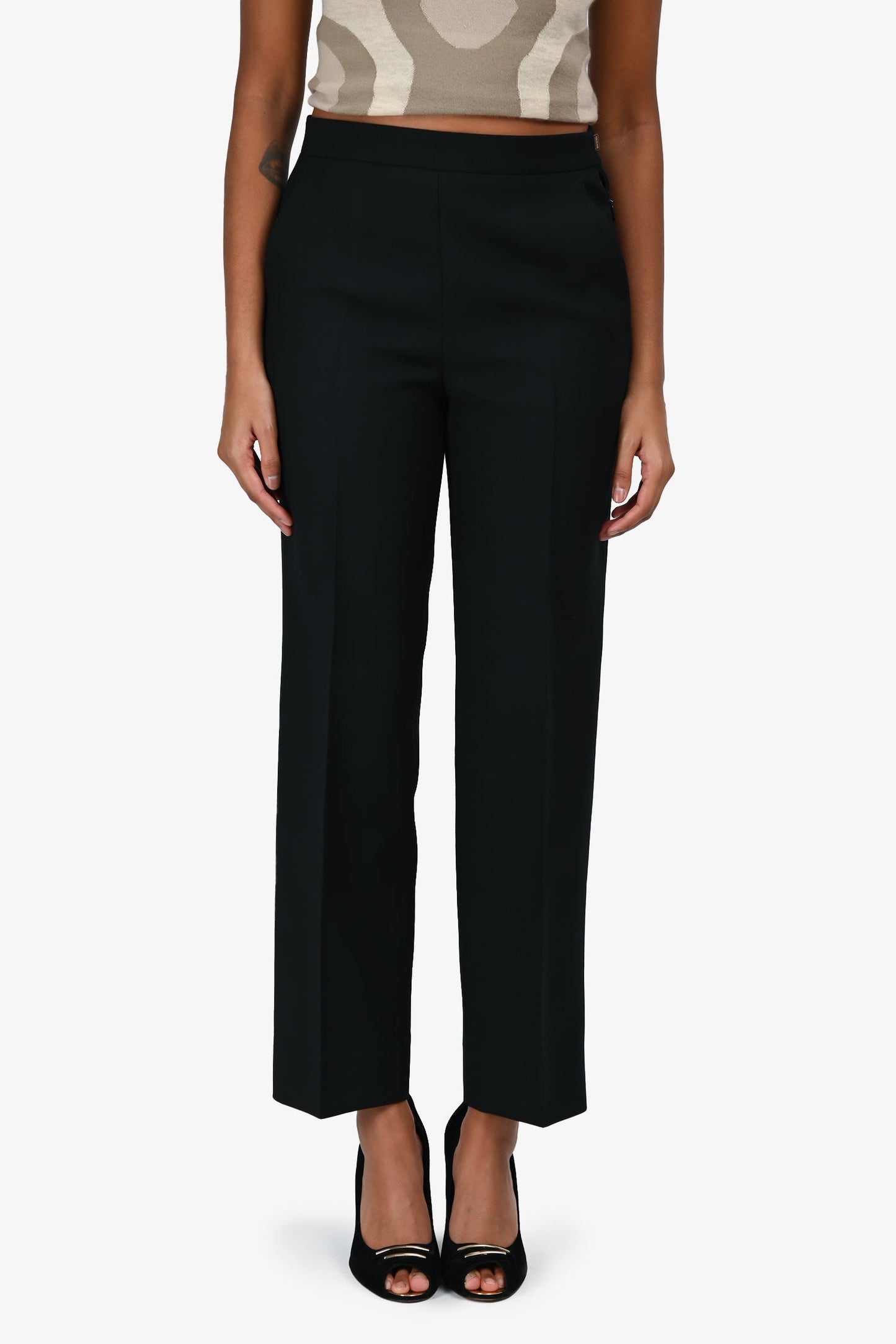 Gucci Black Silk/Wool Crepe 'Cady' Straight Leg Tro rs Size 38