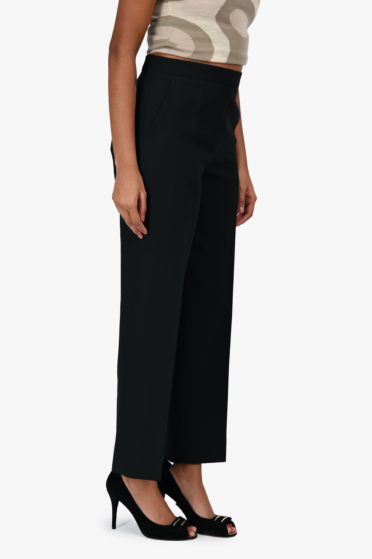 Gucci Black Silk/Wool Crepe 'Cady' Straight Leg Tro rs Size 38