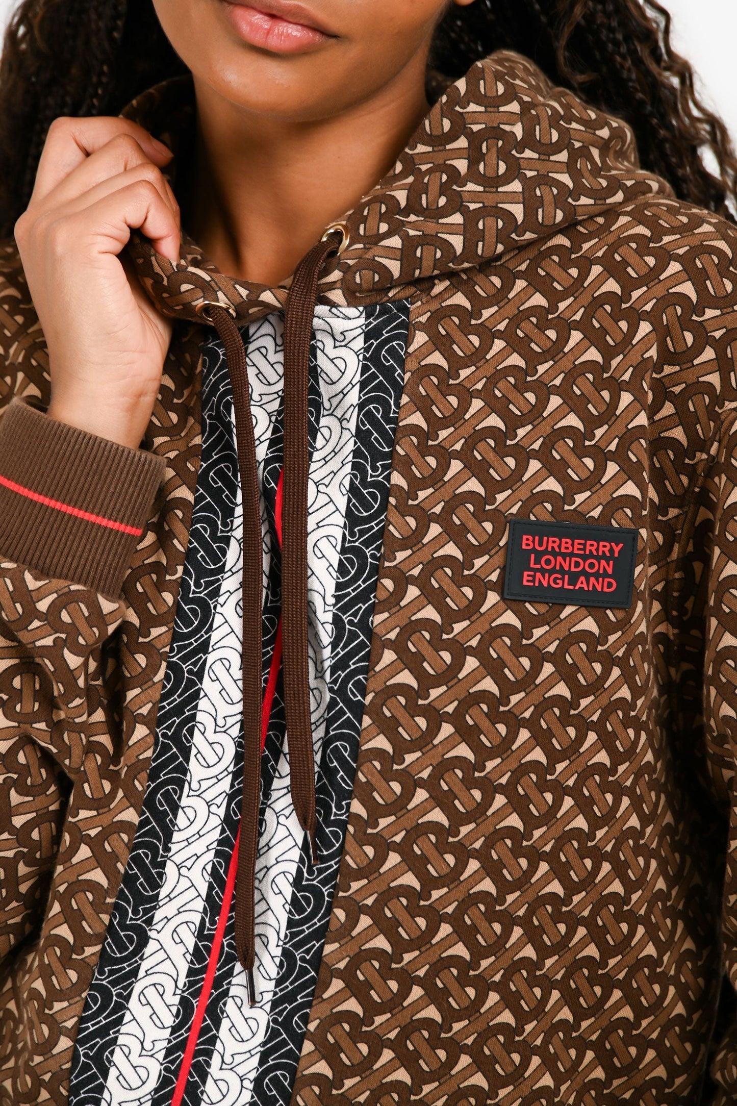 Burberry Brown TB Monogram Hoodie Size L