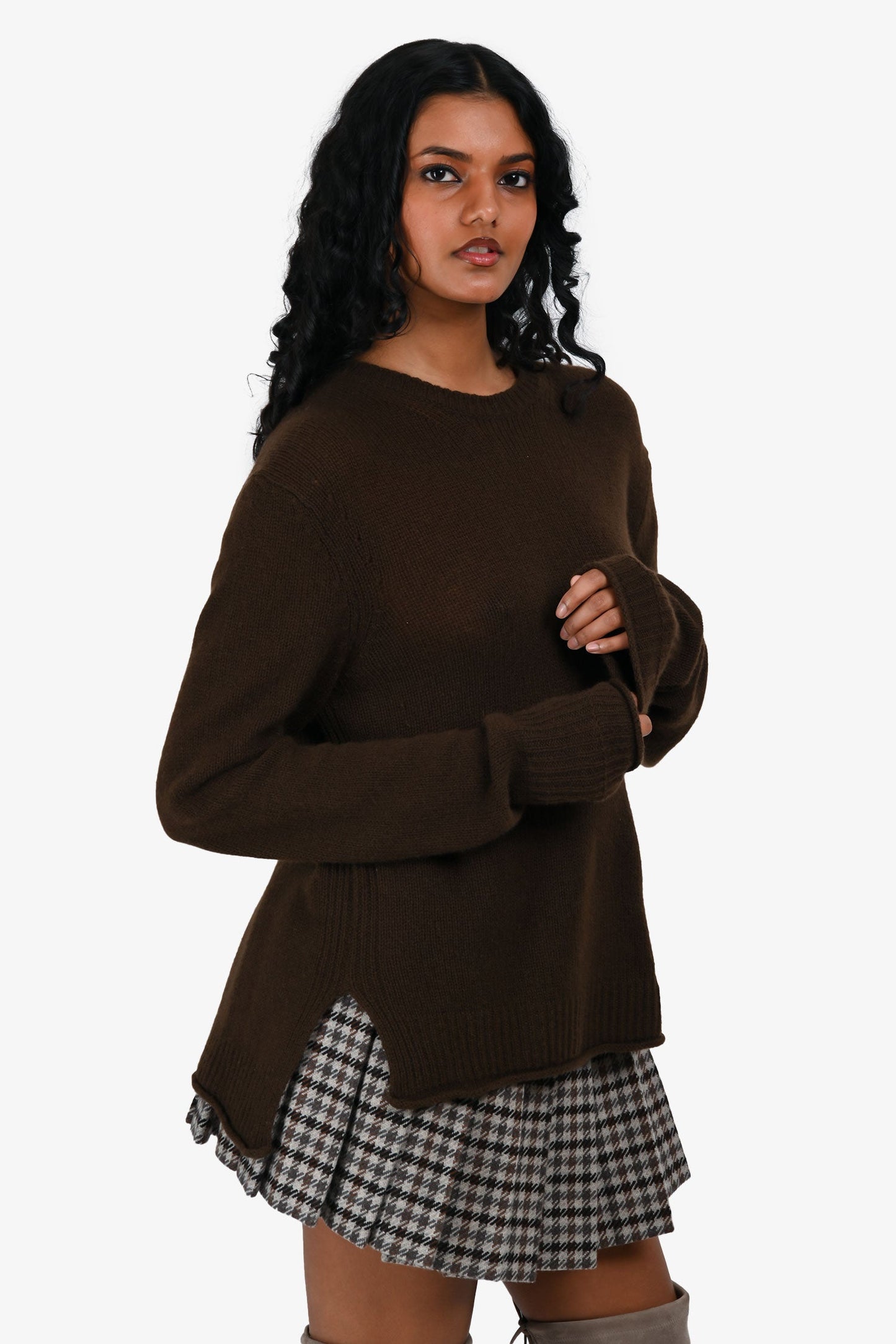 Celine   Brown Cashmere Knit Crewneck Sweater Size M