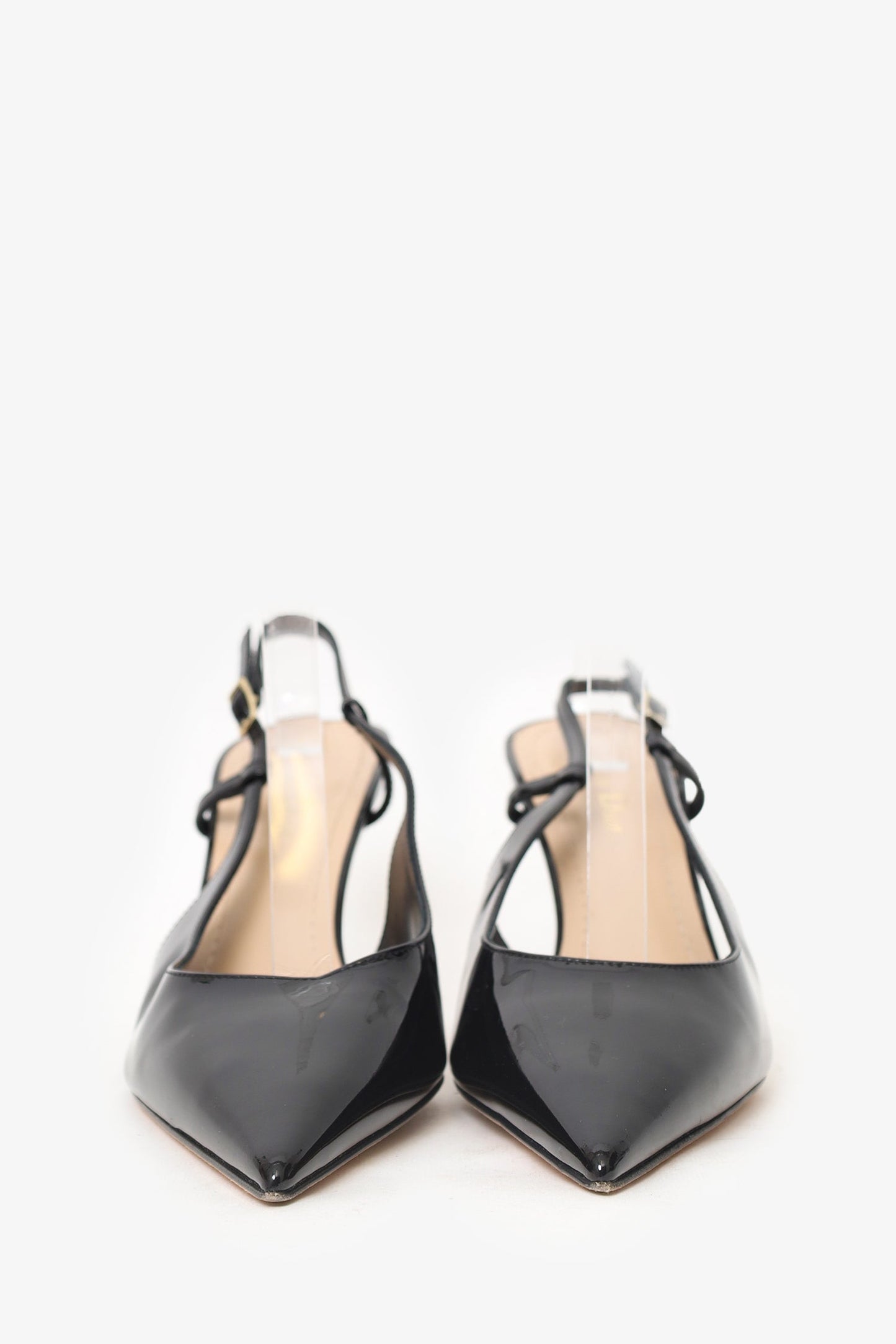 Christian Dior Black Patent Leather Tribales Pointed Sling Back Heels Size 39.5