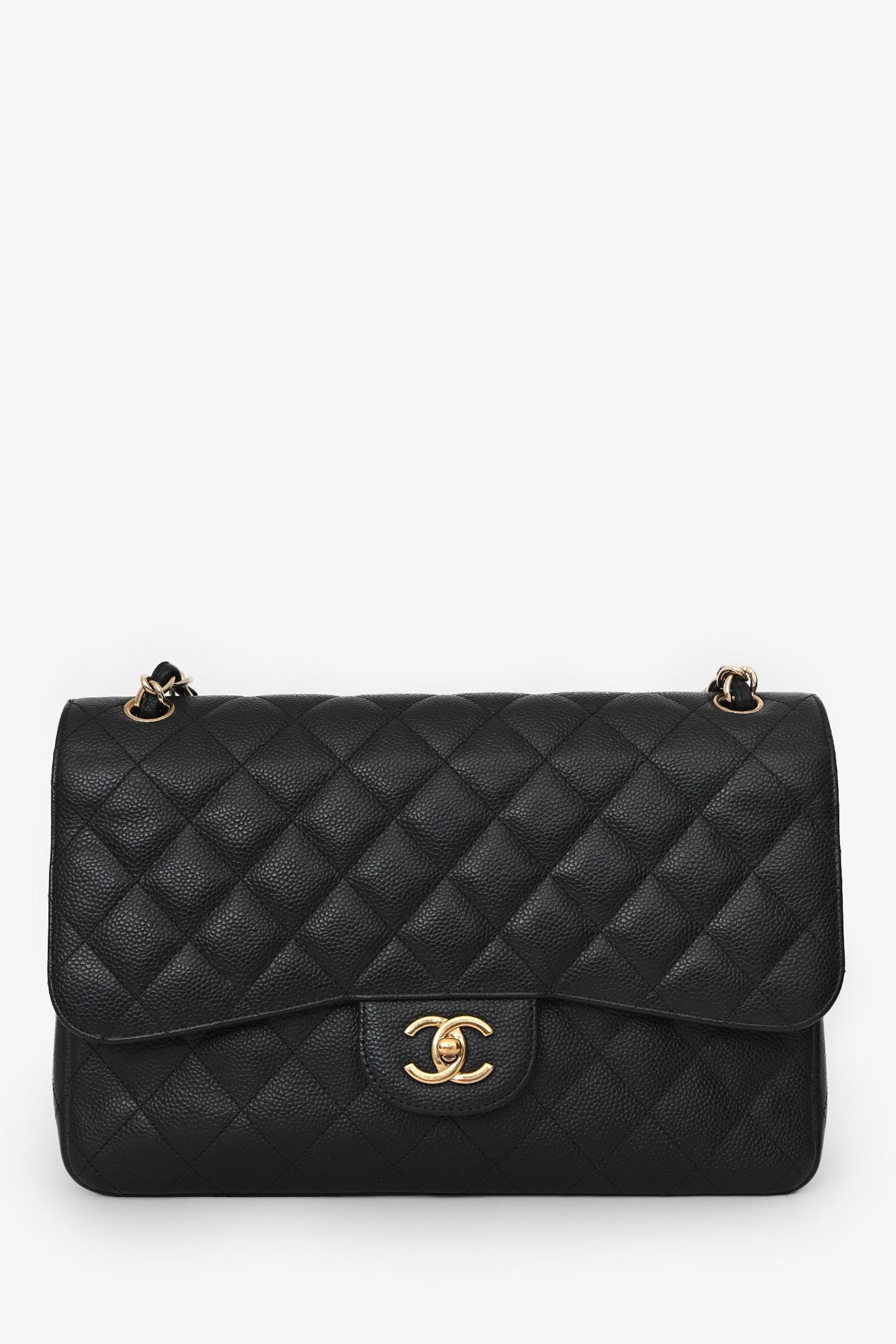 Pre-Loved Chanel™ 2012-13 Black Caviar Leather Jumbo Double Flap Shoulder Bag