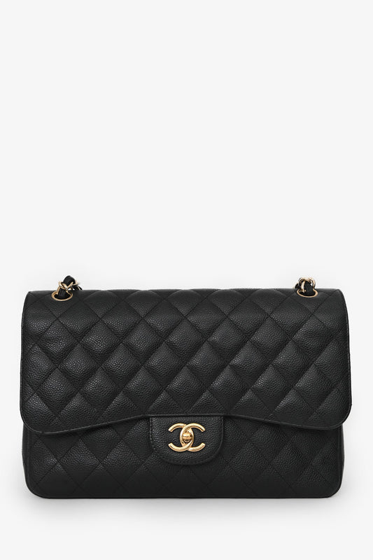 Pre-Loved Chanel™ 2012-13 Black Caviar Leather Jumbo Double Flap Shoulder Bag