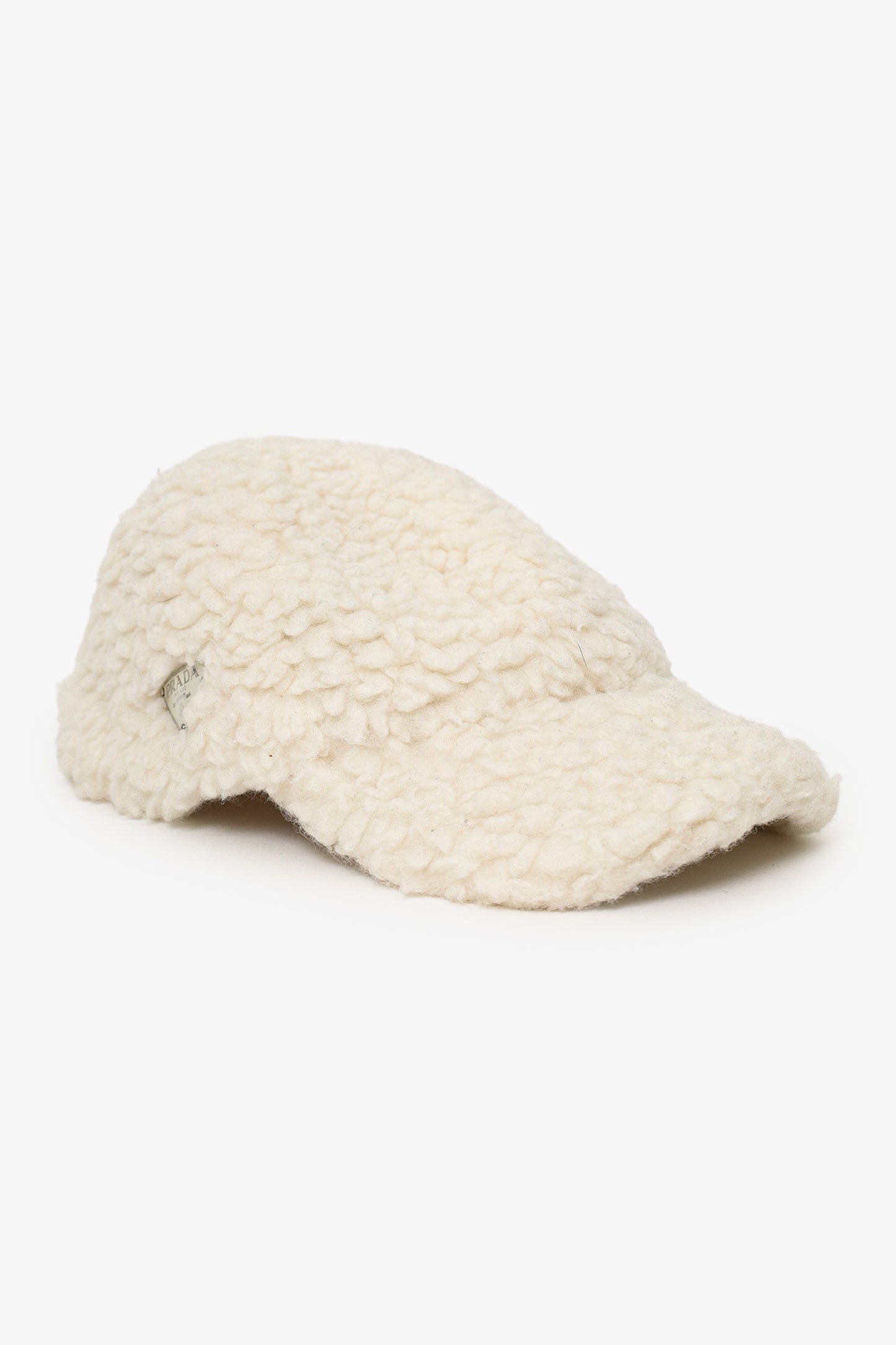 Prada White Wool Teddy Baseball Cap Size L