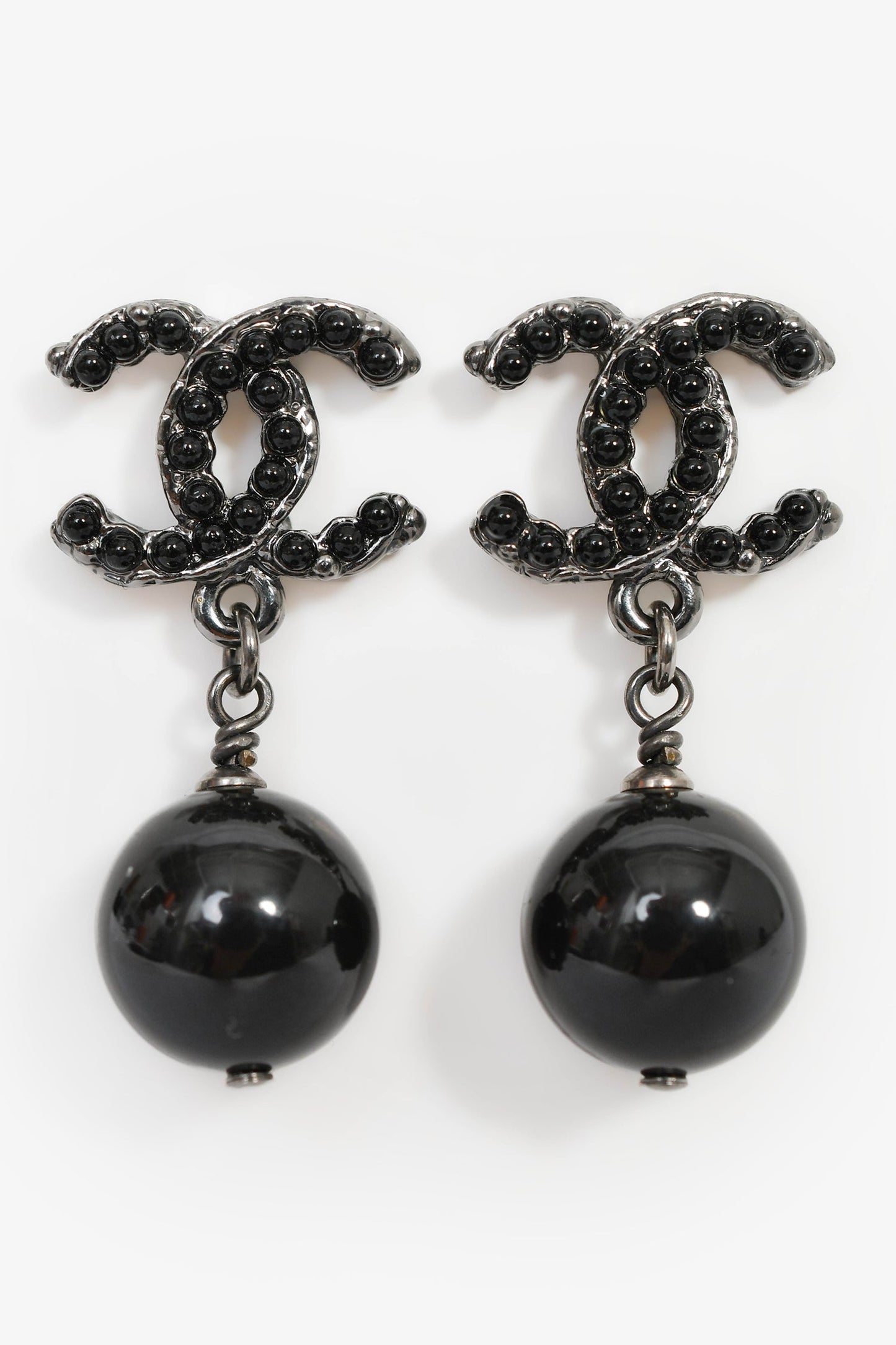 Pre-Loved Chanel 2011 Gunmetal Toned Black CC Drop Earrings