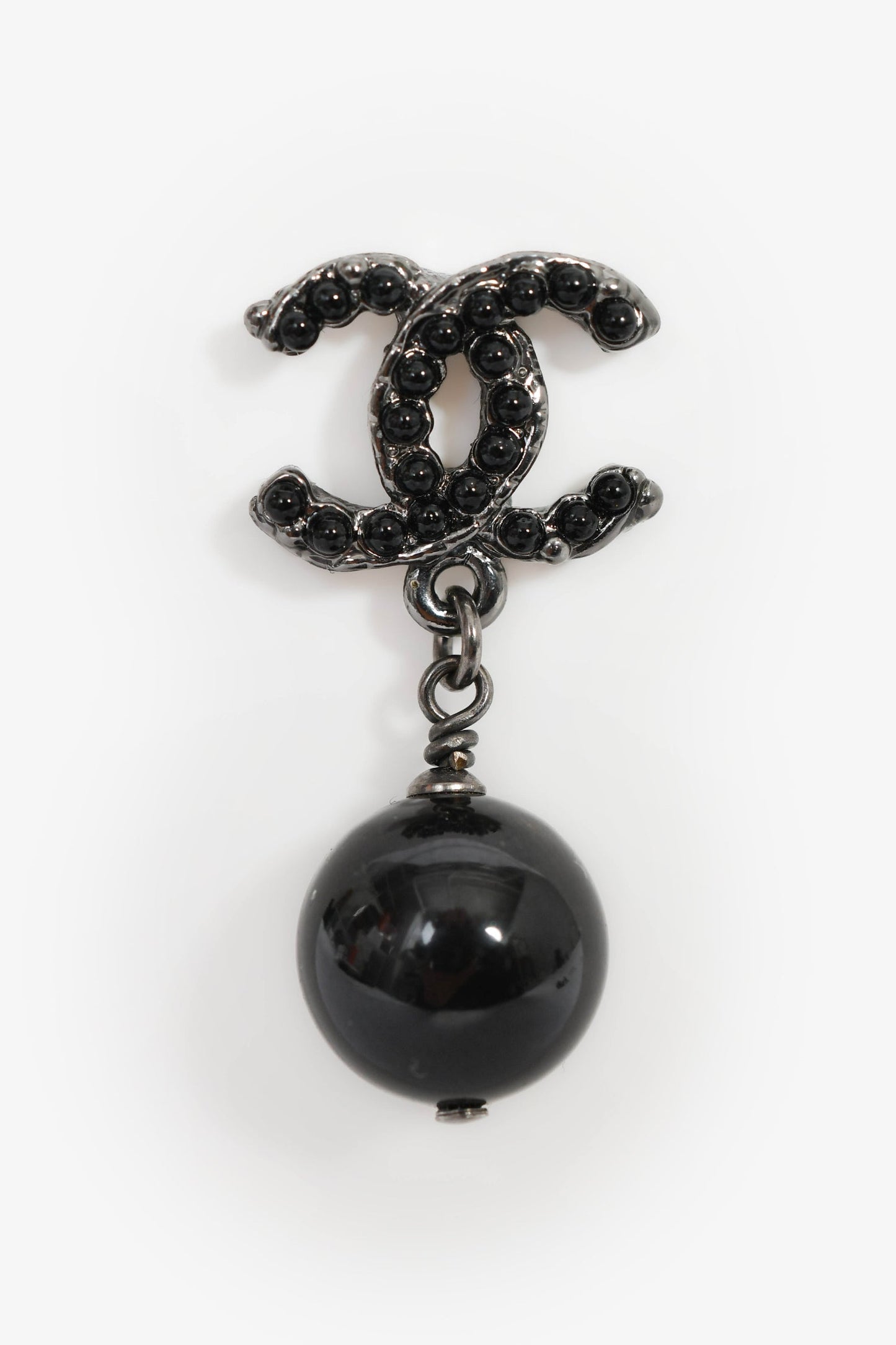 Pre-Loved Chanel 2011 Gunmetal Toned Black CC Drop Earrings