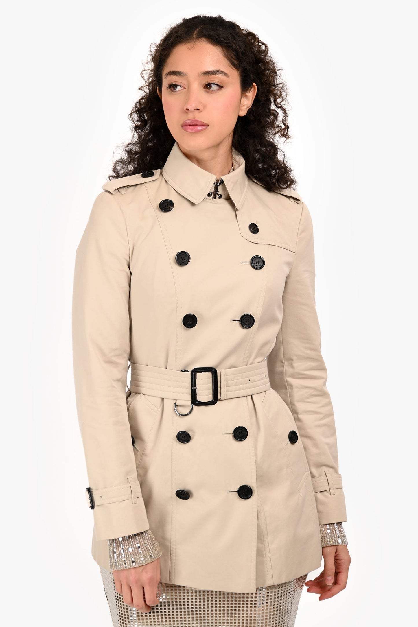 Burberry Cream Double Breasted Belted Short Trench Size 4
