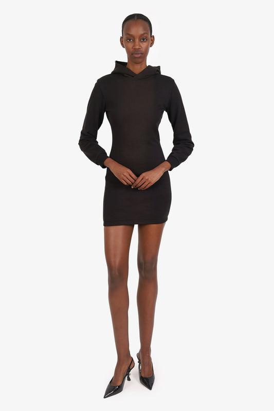 Balenciaga Black Hooded Long Sleeve Mini Dress Size XS