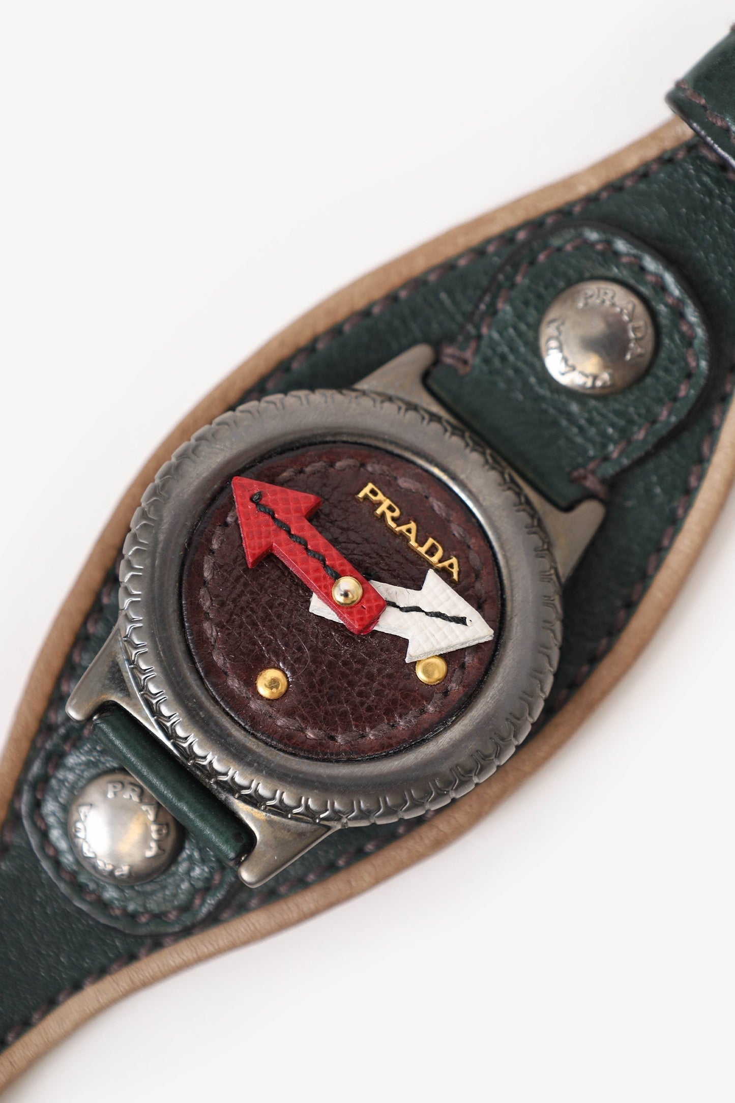 Prada Green Leather Watch Motif Wrap Bracelet