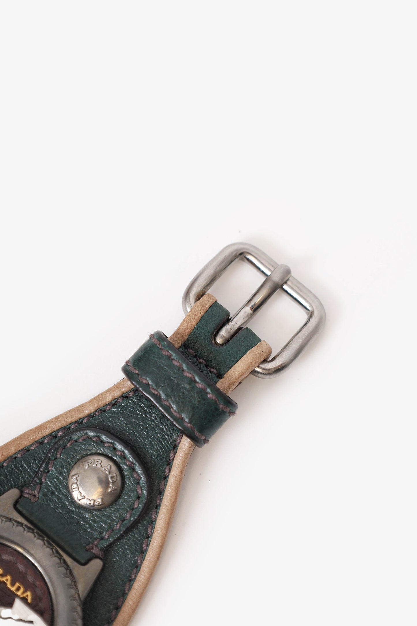 Prada Green Leather Watch Motif Wrap Bracelet