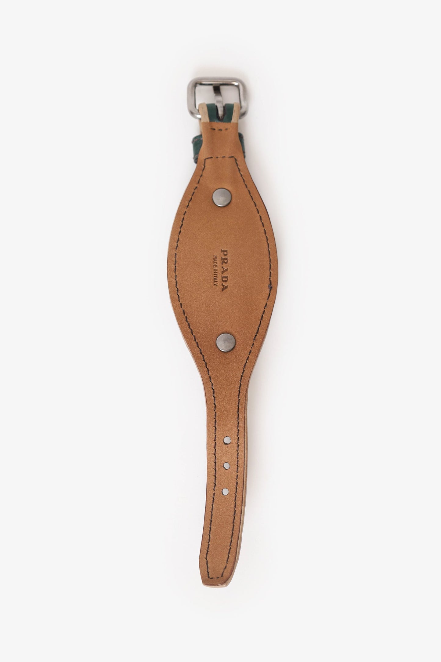 Prada Green Leather Watch Motif Wrap Bracelet