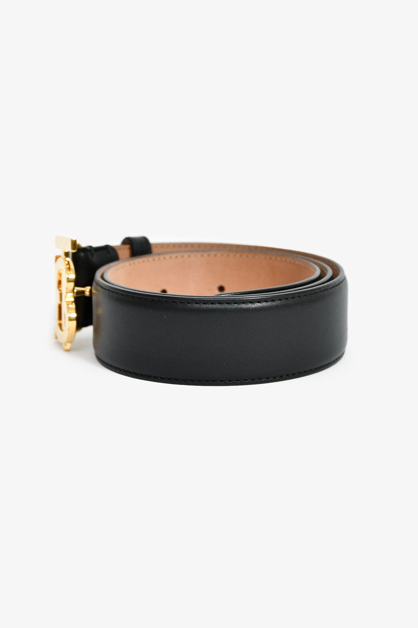 Burberry Black Leather TB Logo Belt Size S