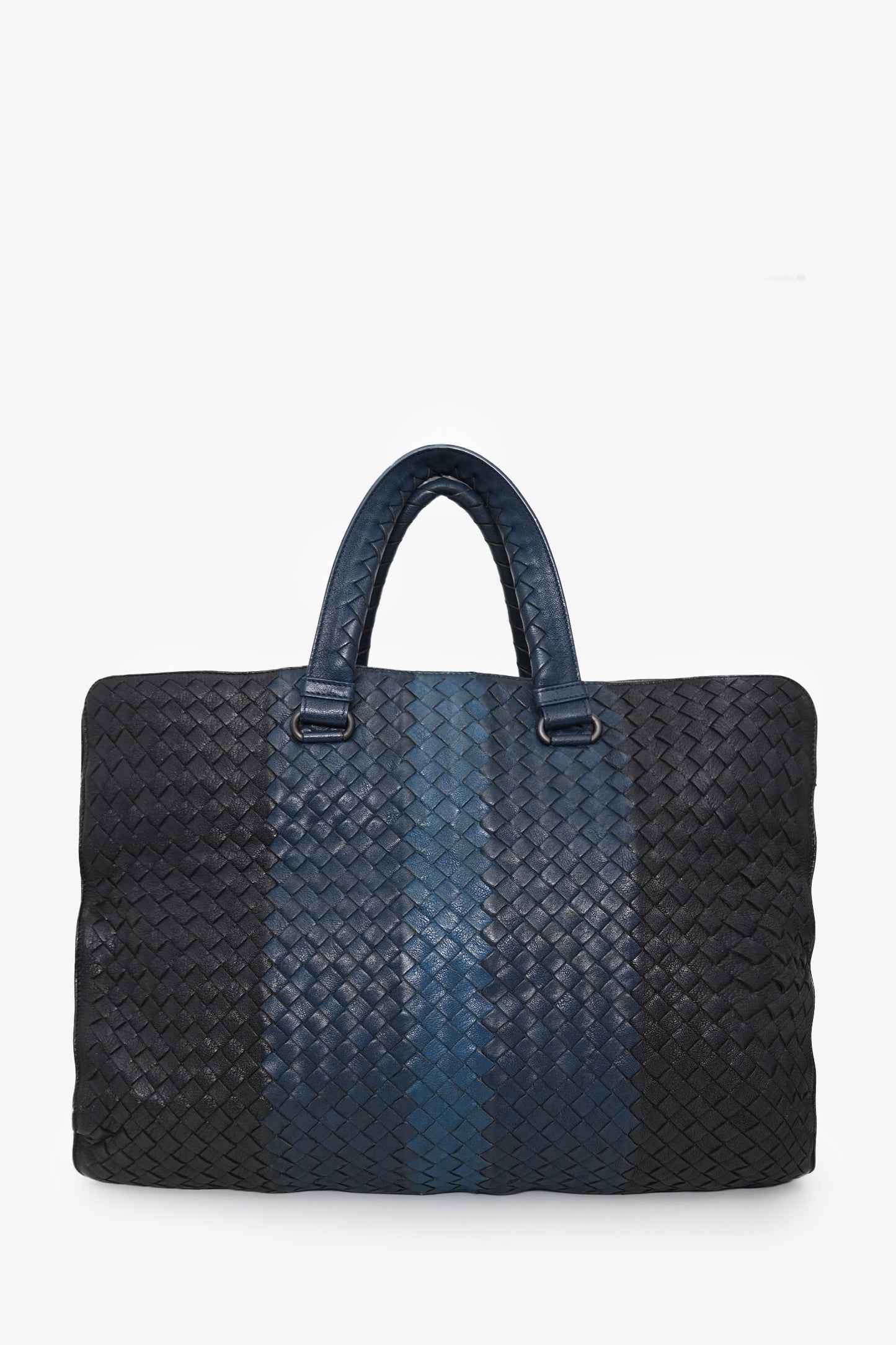 Bottega Veneta Black/Blue Intrecciato Leather Briefcase With Strap