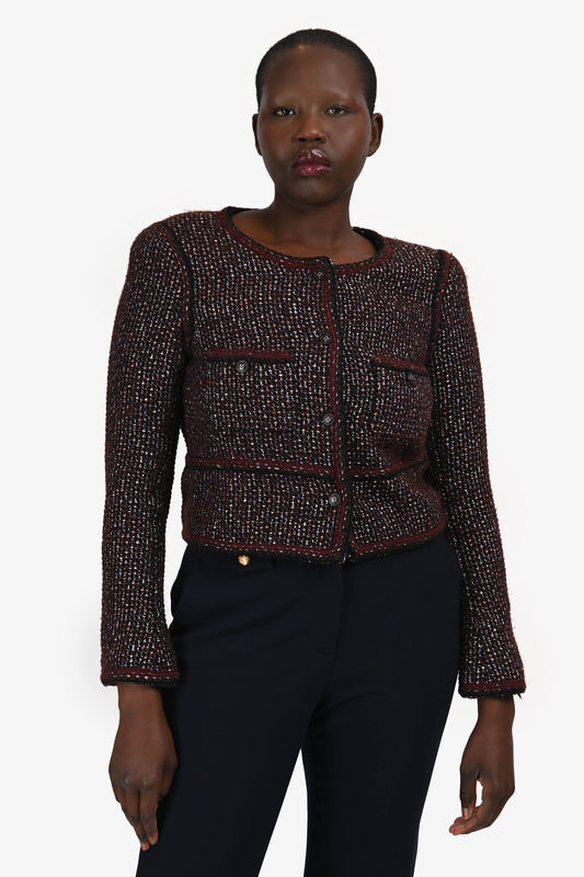 Pre-Loved Chanel™ 2002 Burgundy Wool Tweed Jacket Size 40