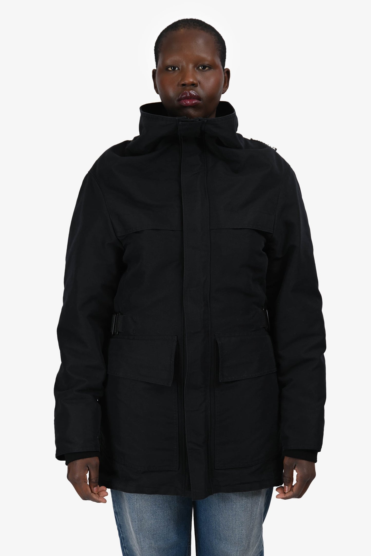 Balenciaga Black Cotton Blend Multi Pocket Cargo Jacket Size 48