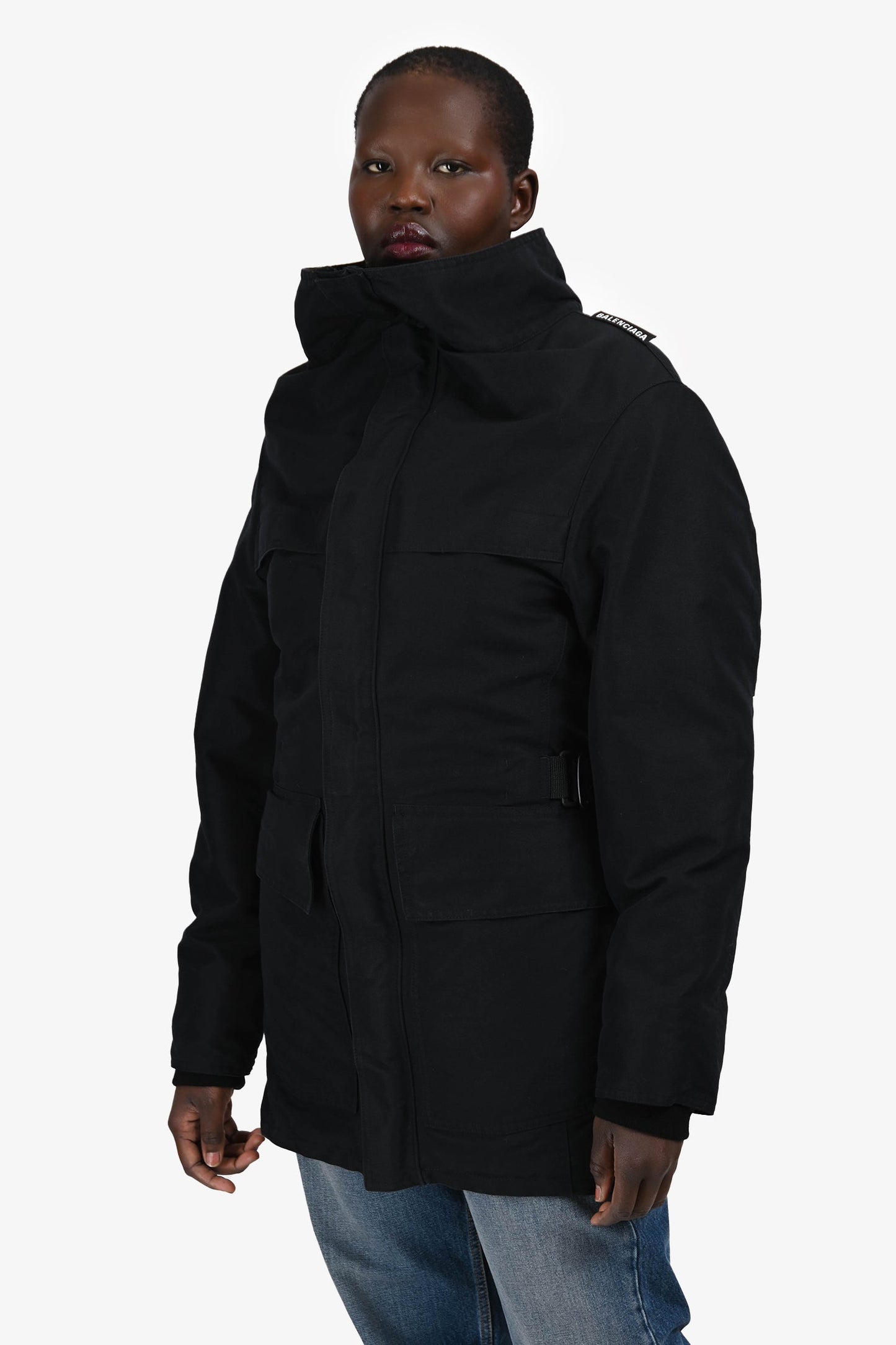 Balenciaga Black Cotton Blend Multi Pocket Cargo Jacket Size 48
