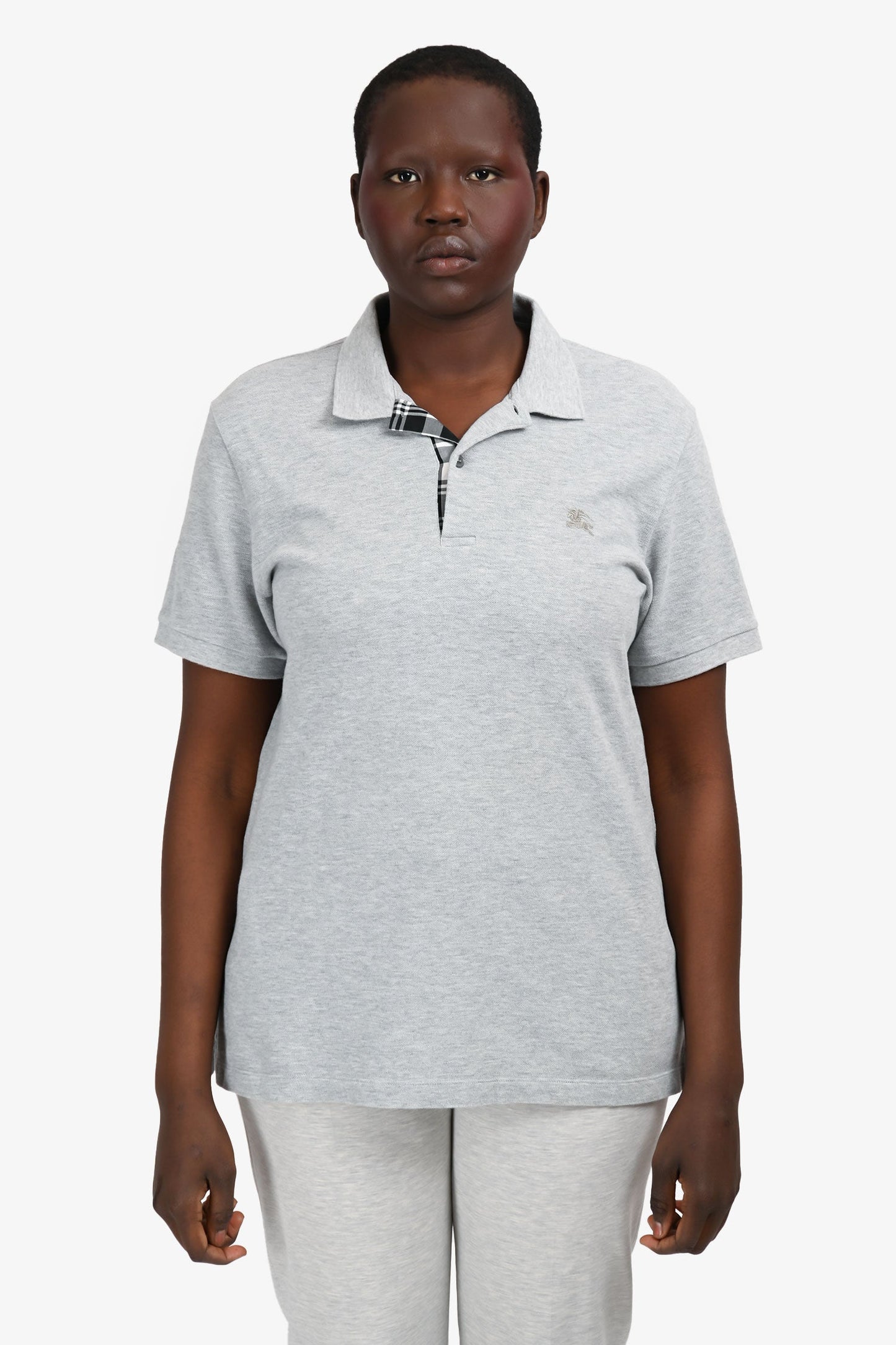 Burberry London Grey Cotton Polo T-Shirt Size L Mens