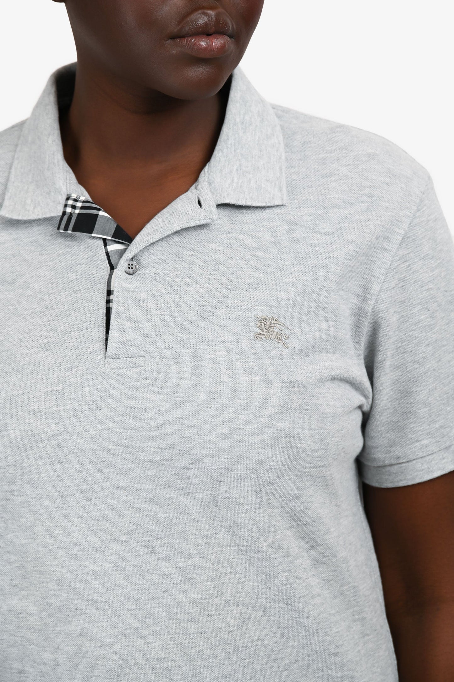 Burberry London Grey Cotton Polo T-Shirt Size L Mens