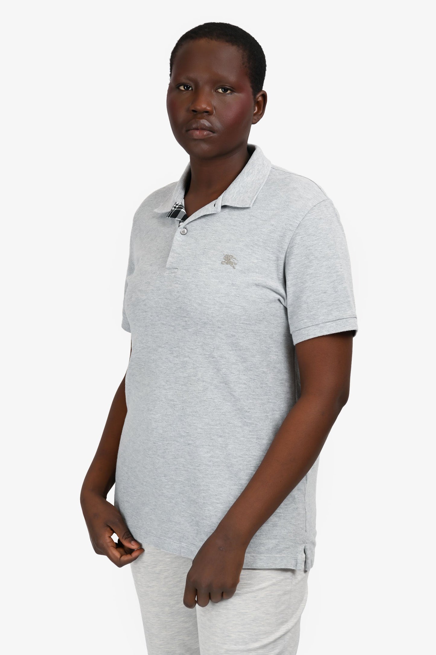 Burberry London Grey Cotton Polo T-Shirt Size L Mens