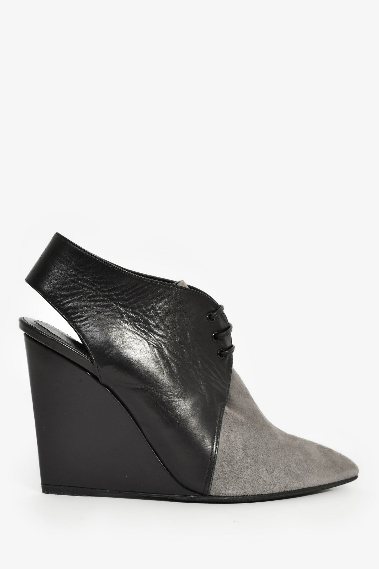Christian Dior Black Leather/Grey Suede Tie Wedges Size 36