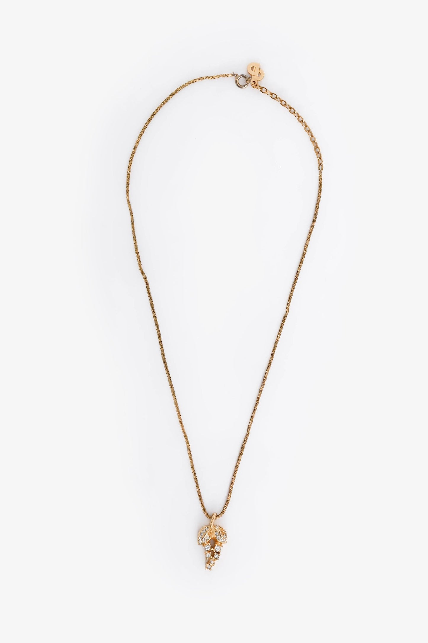 Christian Dior   Gold Tone Metal Crystal Embellished Foliage Necklace