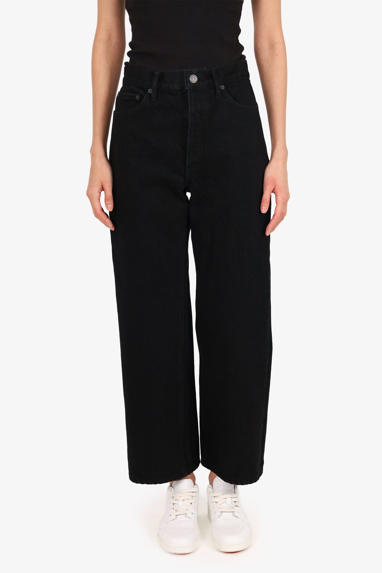 Balenciaga Black Denim Ankle Cut Wide Leg Jeans Size 24