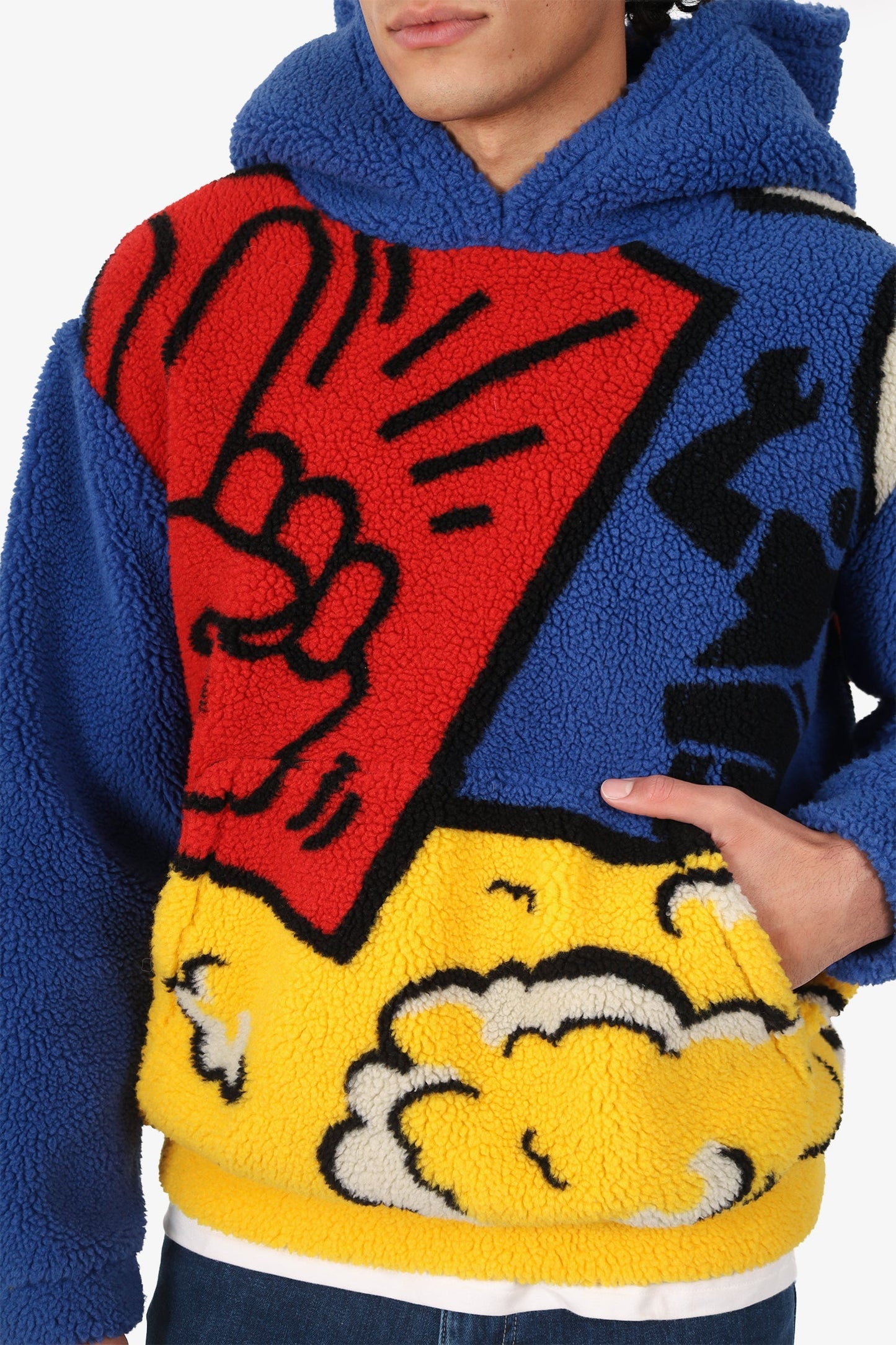 Burberry Blue/Yellow Poster Graphic Fleece Jacquard Hoodie Size S Mens