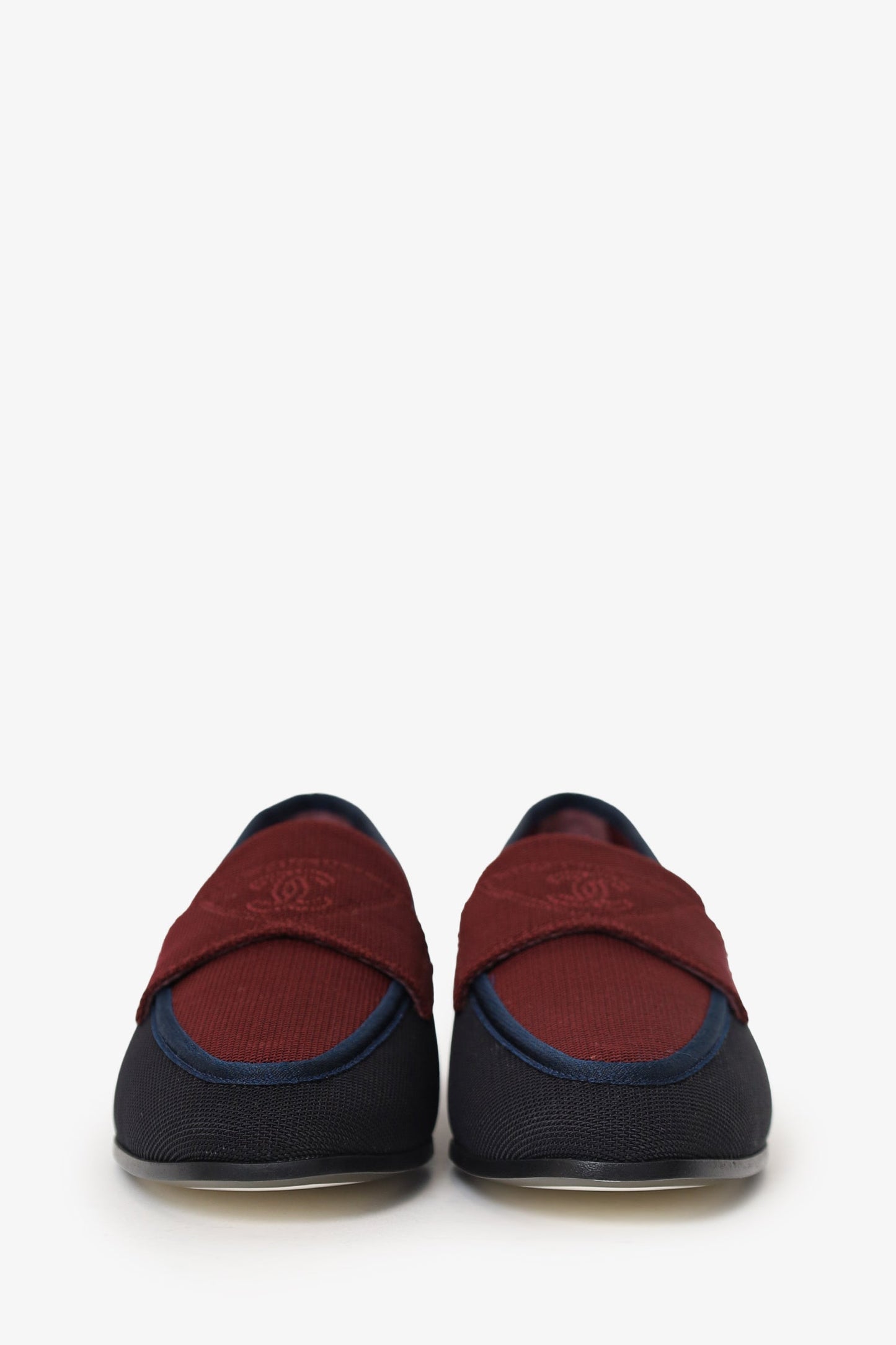 Pre-Loved Chanel™ Black/Burgundy Fabric CC Loafers Size 36